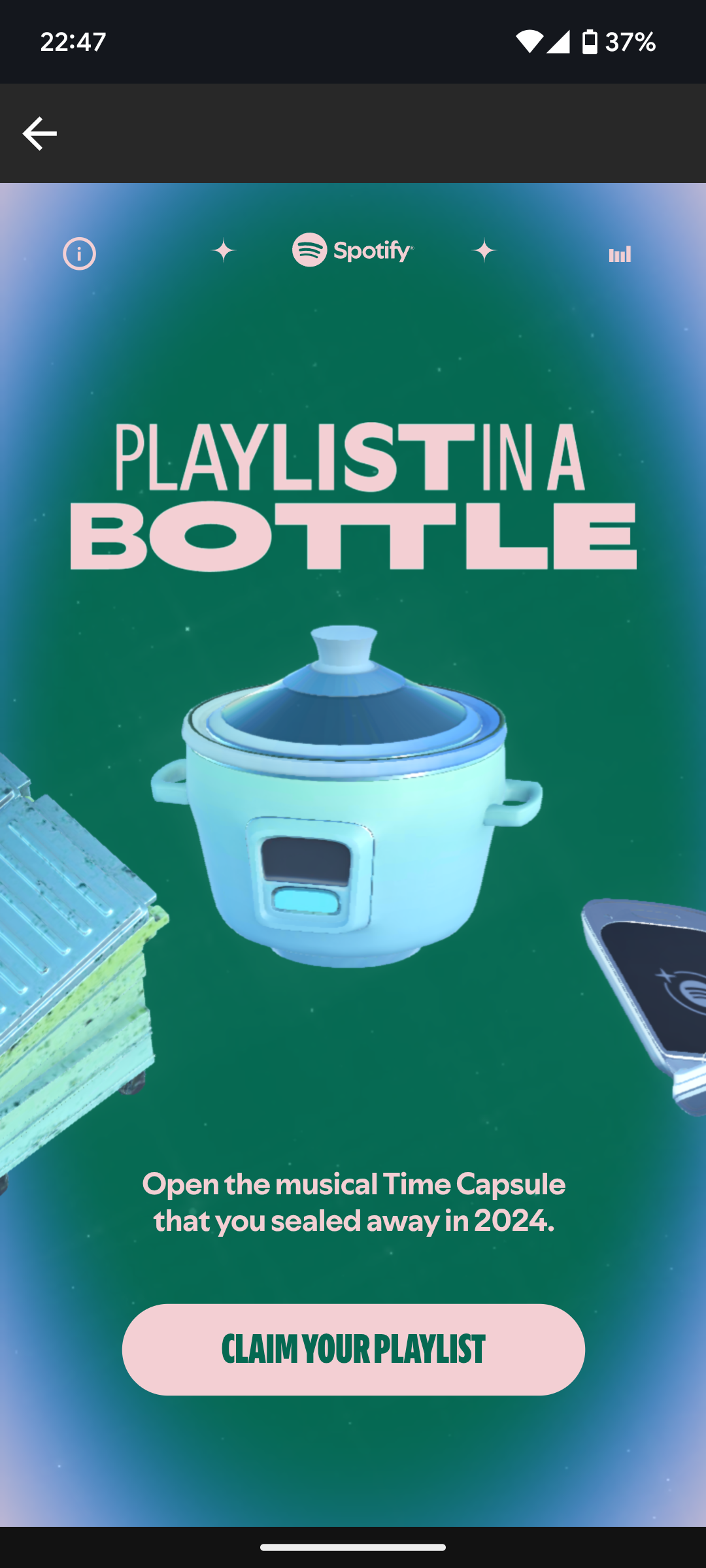 صفحه نمایش برای پیام Spotify در یک بطری