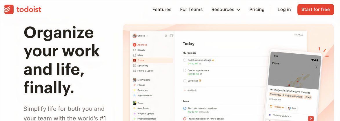 تصویر صفحه اصلی Todoist