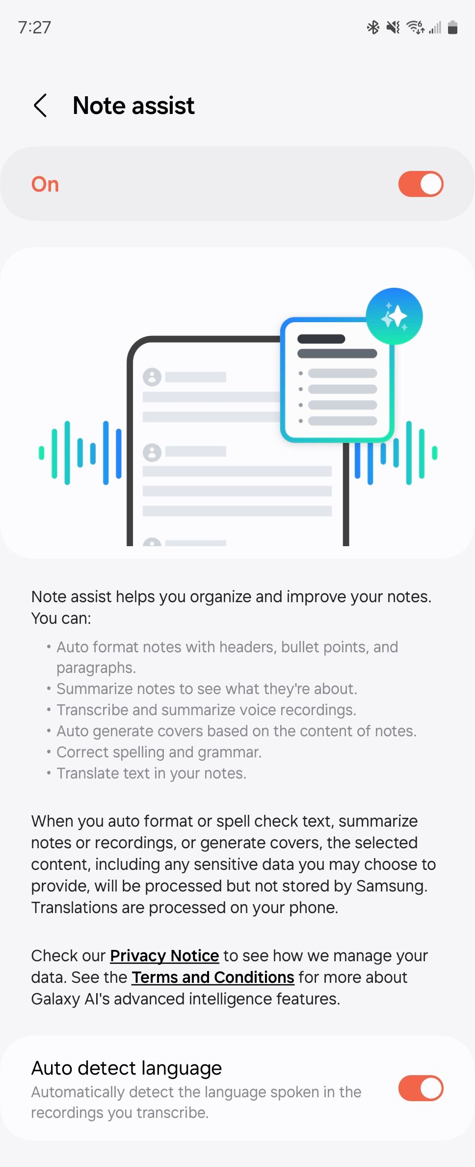 گزینه Note Assist در Galaxy AI.
