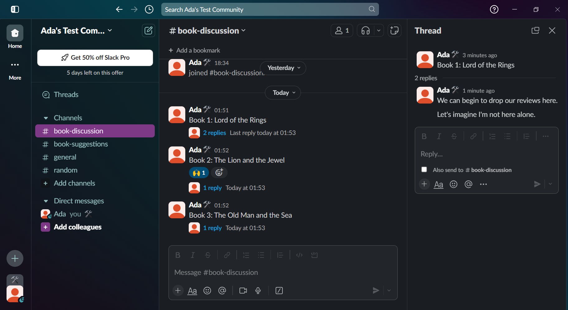 یک کانال عمومی Slack با موضوعات
