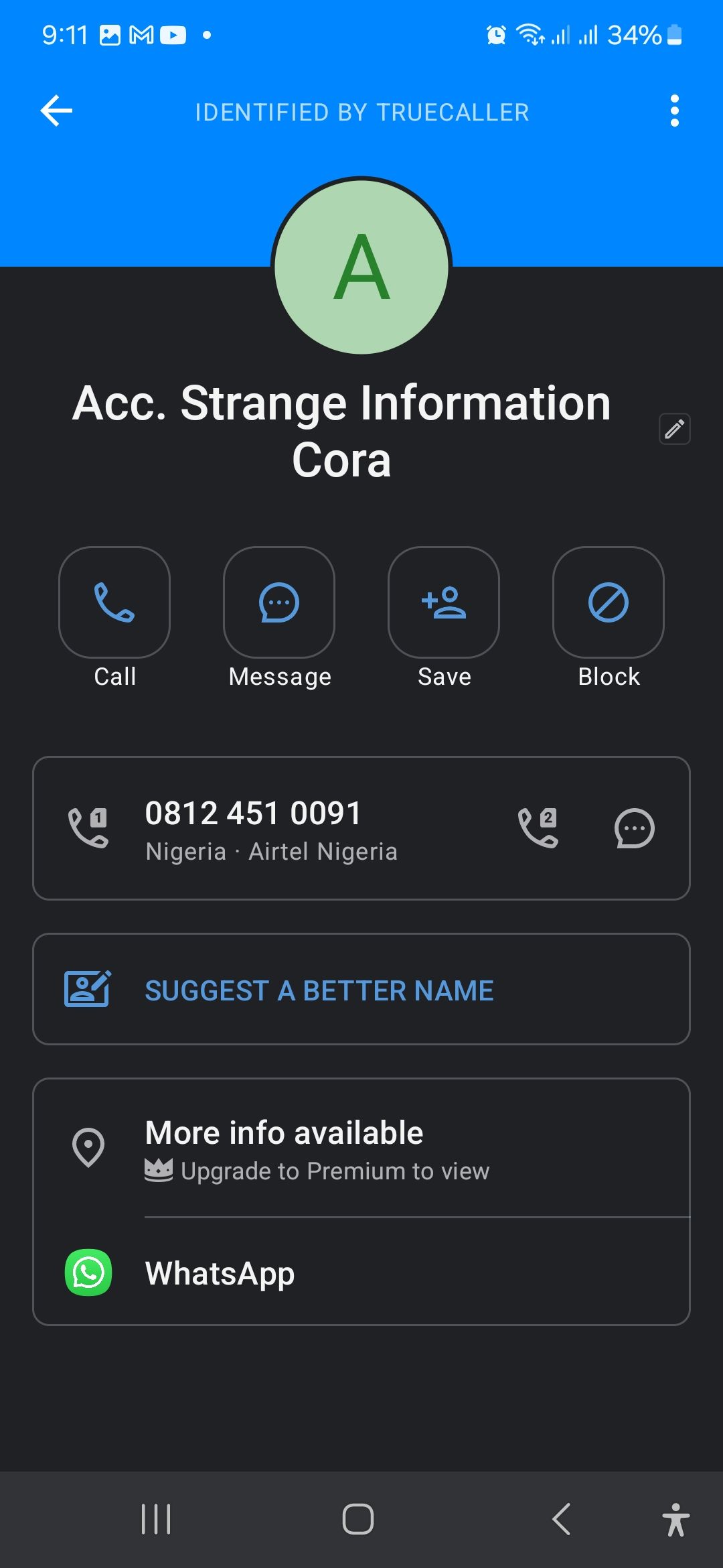 یک شماره کلاهبرداری که توسط TrueCaller-1 مشخص شده است