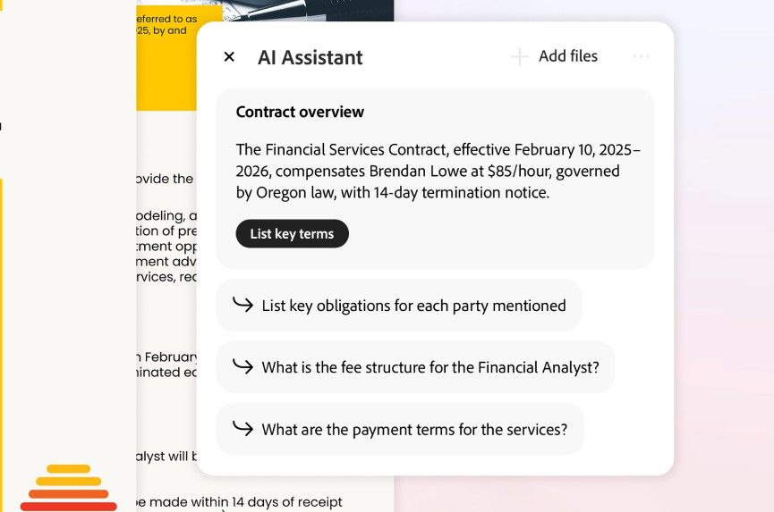 Adobe Acrobat AI لیست شرایط کلیدی یک قرارداد