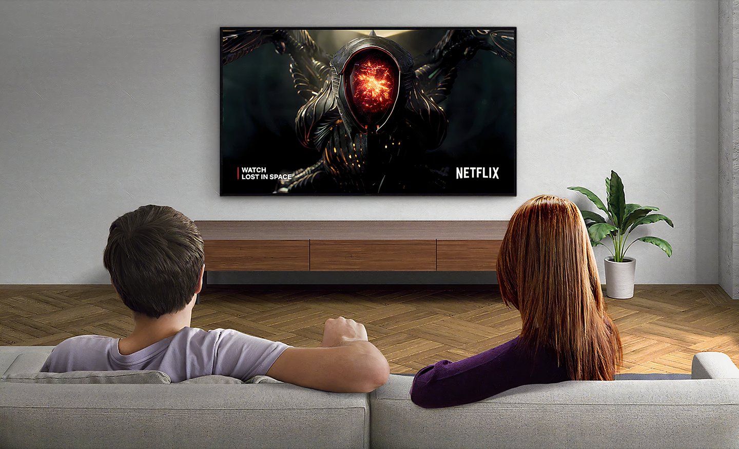 زوجی که Netflix را در تلویزیون مینی سونی براویا تماشا می کنند