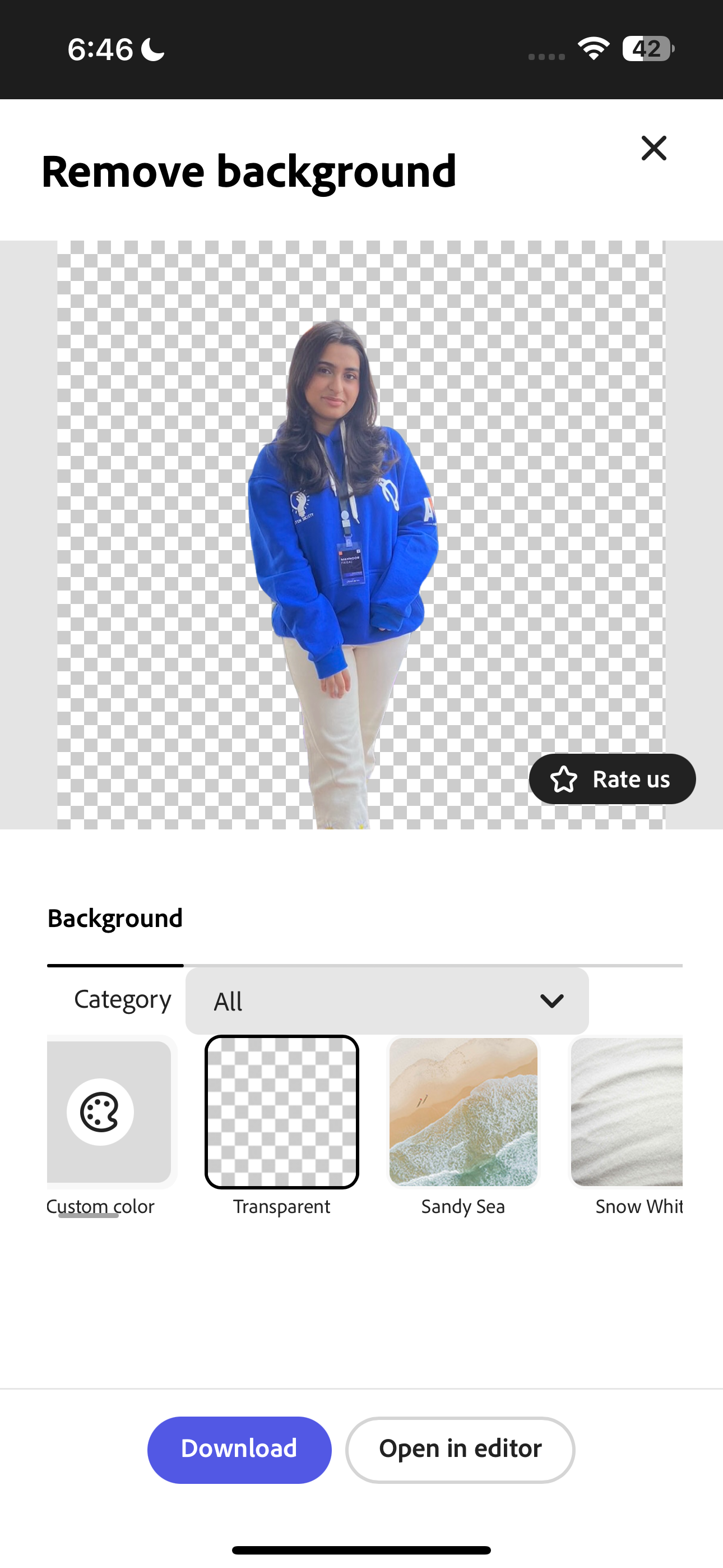 تصویر ویرایش شده در Adobe Express با پس زمینه شفاف