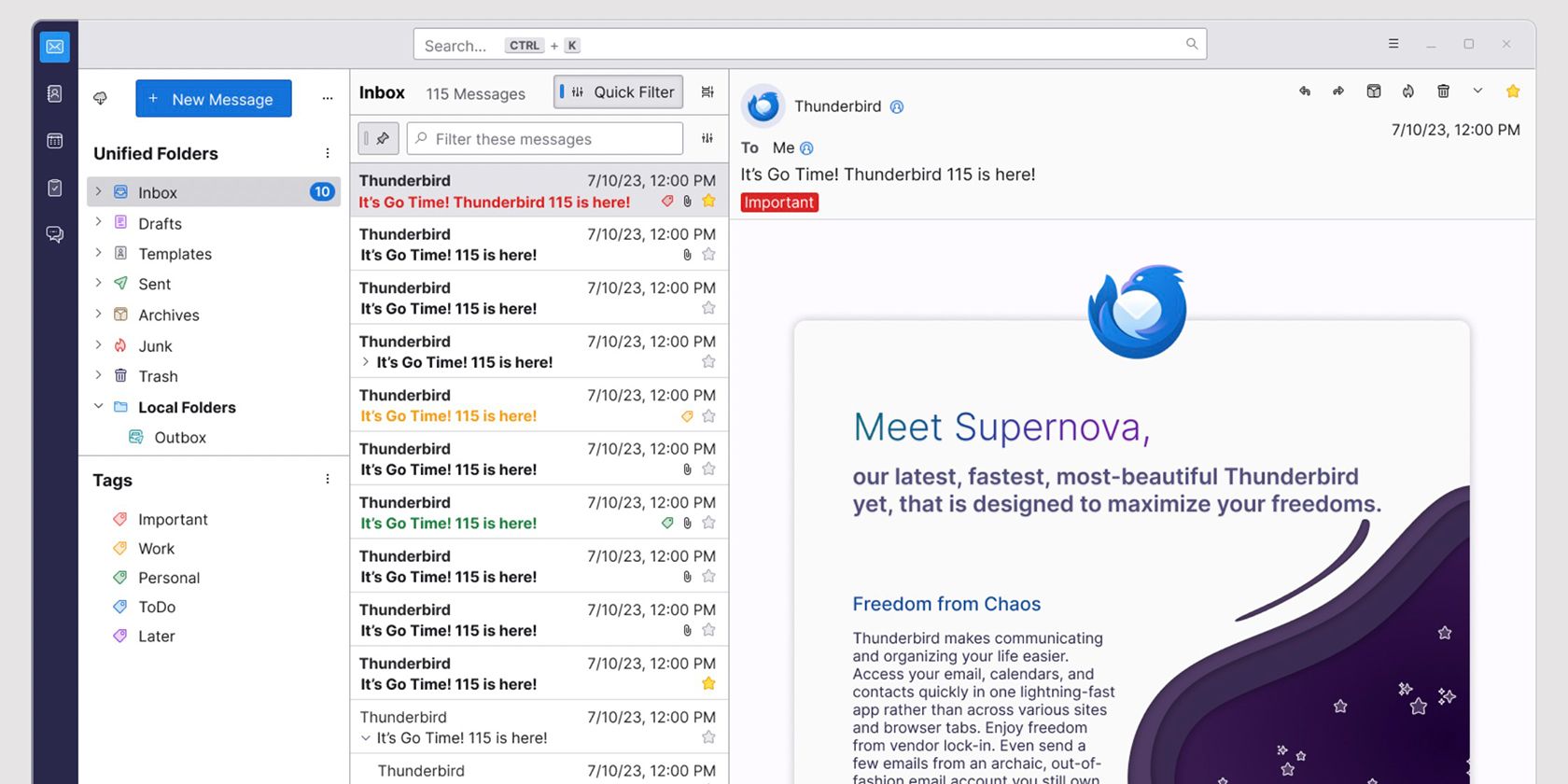 رابط Thunderbird با یک ایمیل باز