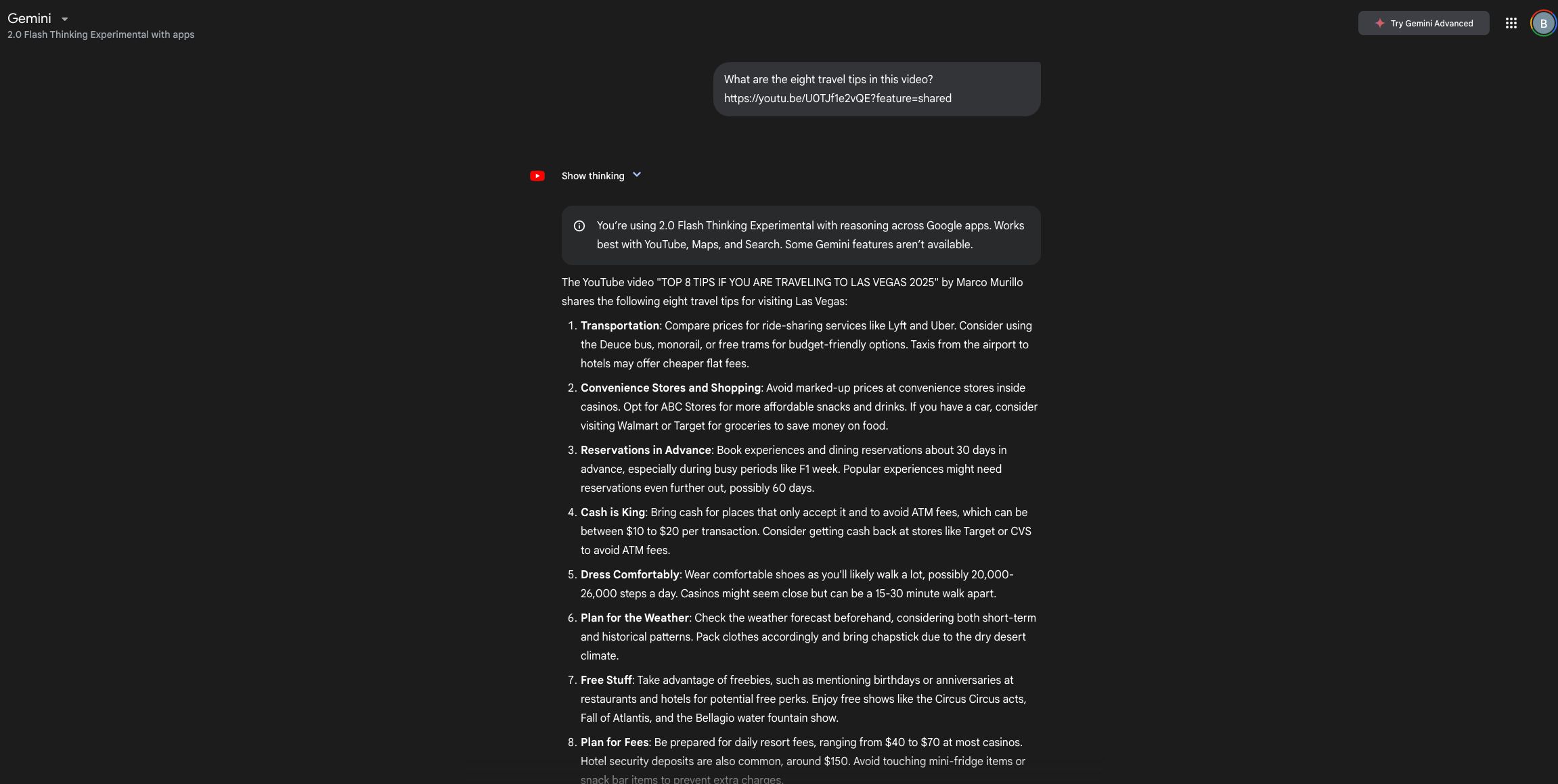 Gemini 2.0 فیلم های YouTube را تماشا کنید.
