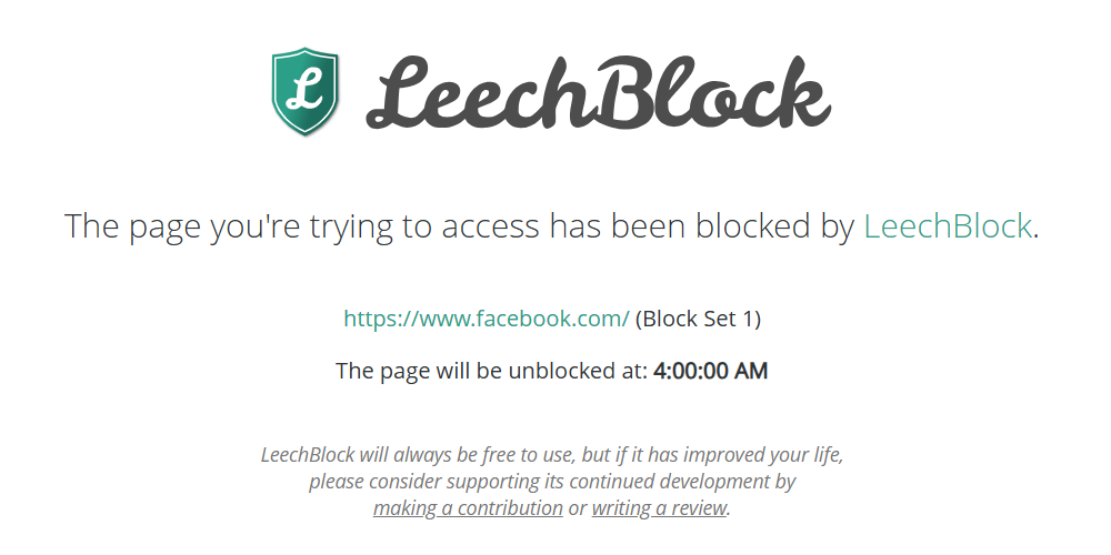 صفحه بلوک LeeChblock در Google Chrome.