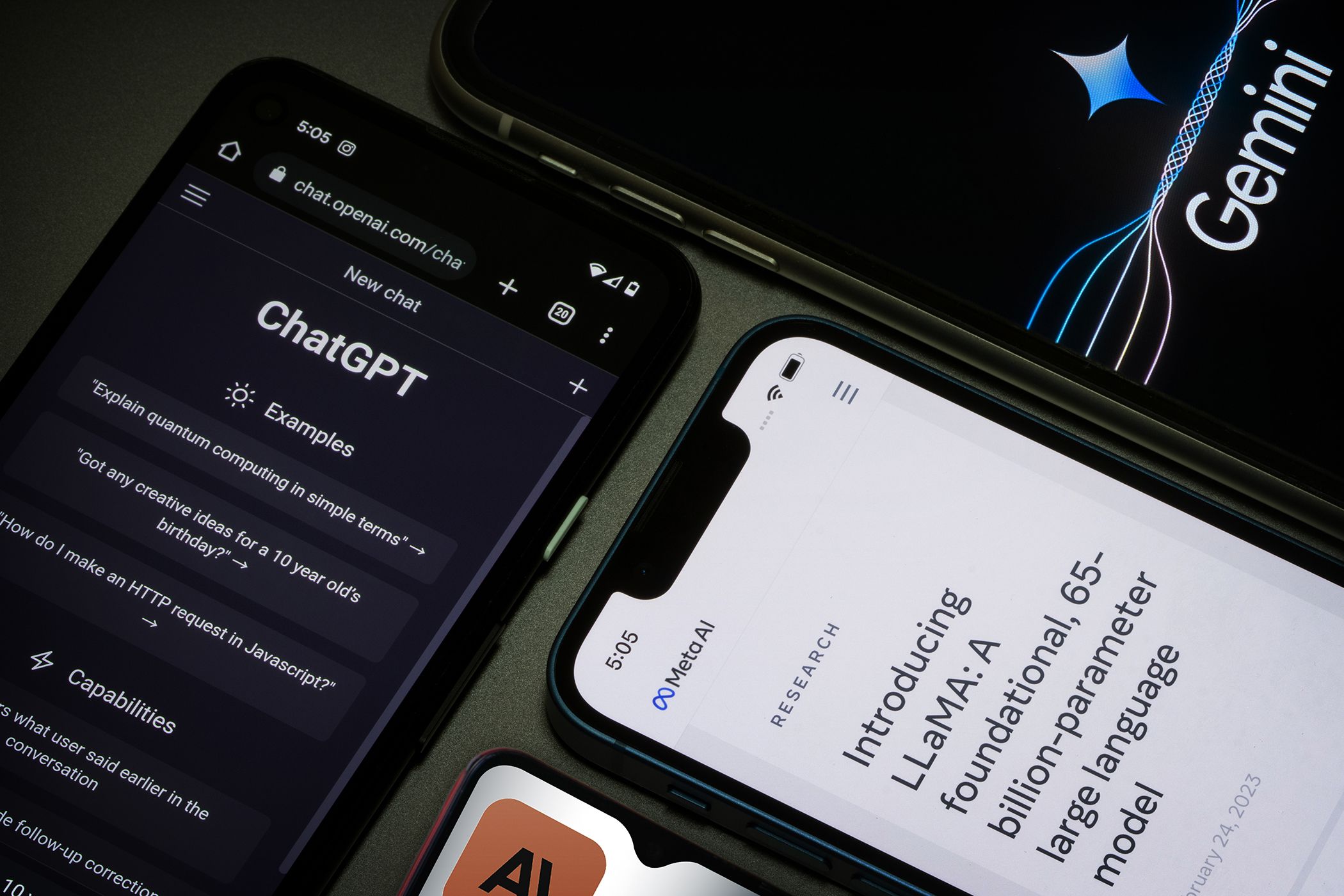 Gemini Meta Ai Chatgpt در صفحه های تلفن های هوشمند