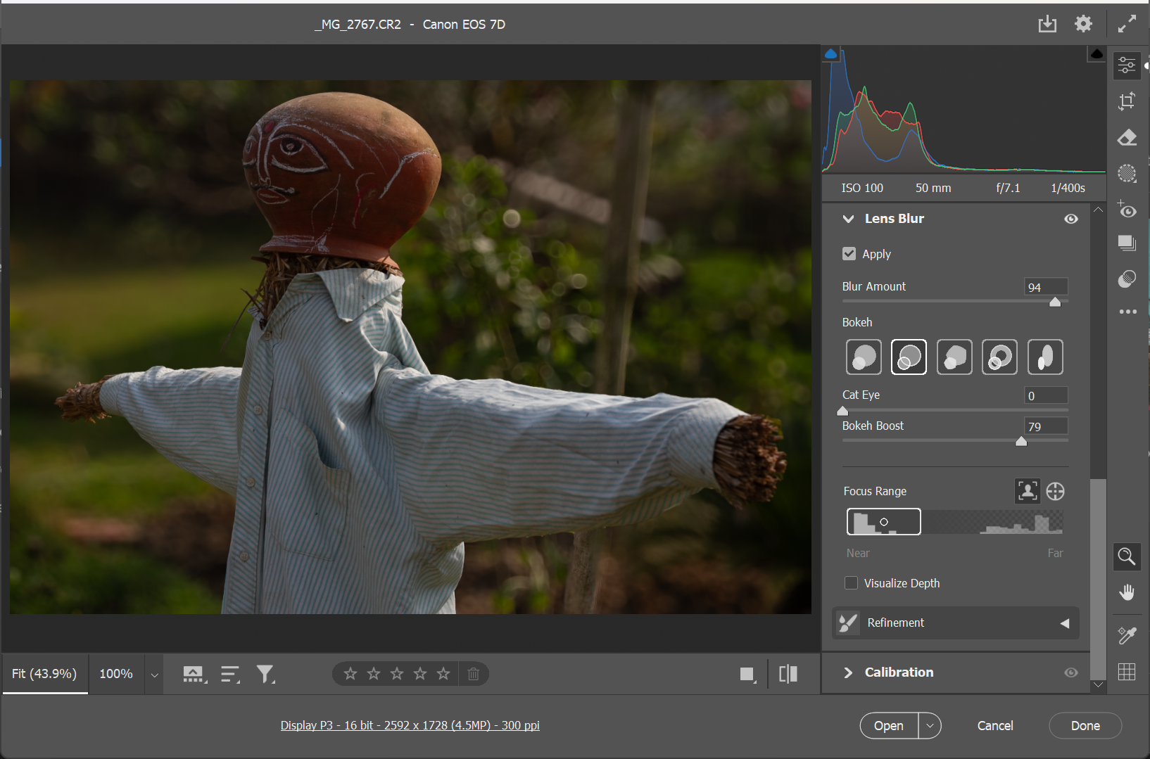 تنظیمات تاری لنز Photoshop در دوربین خام