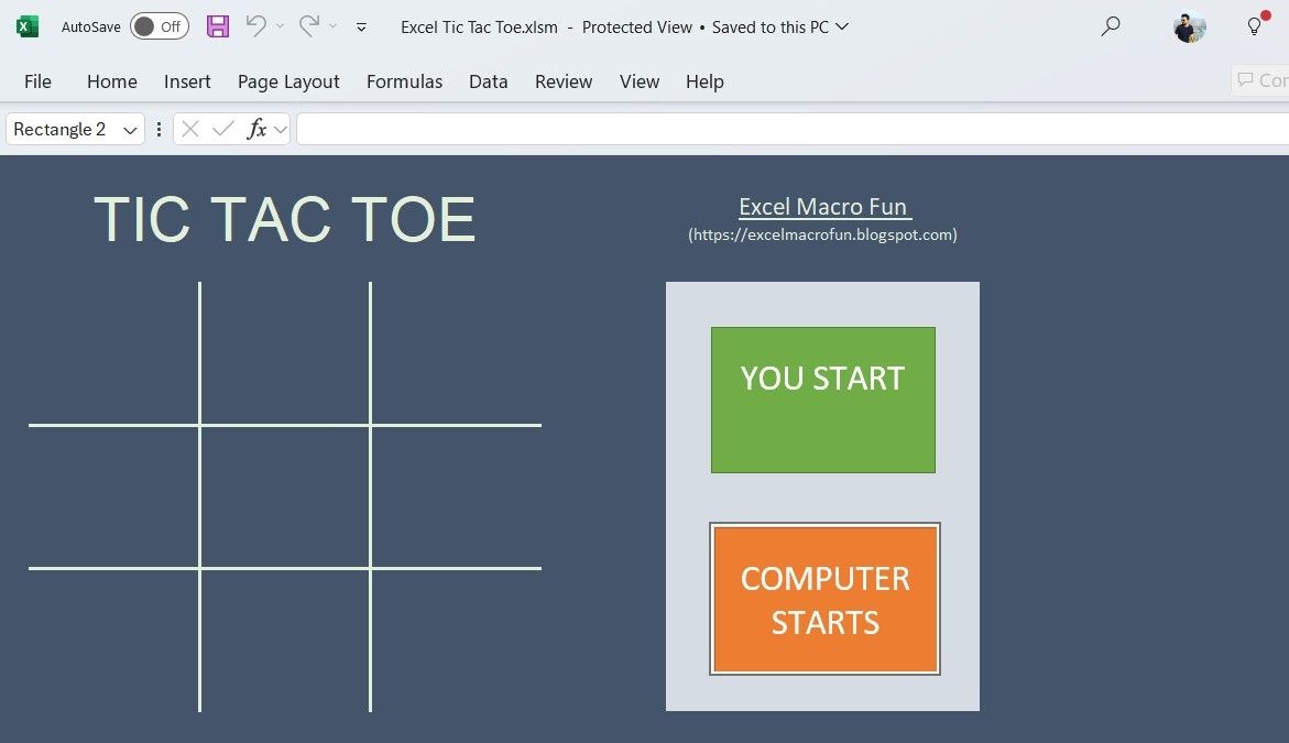 بازی Tic Tac Toe در Microsoft Excel