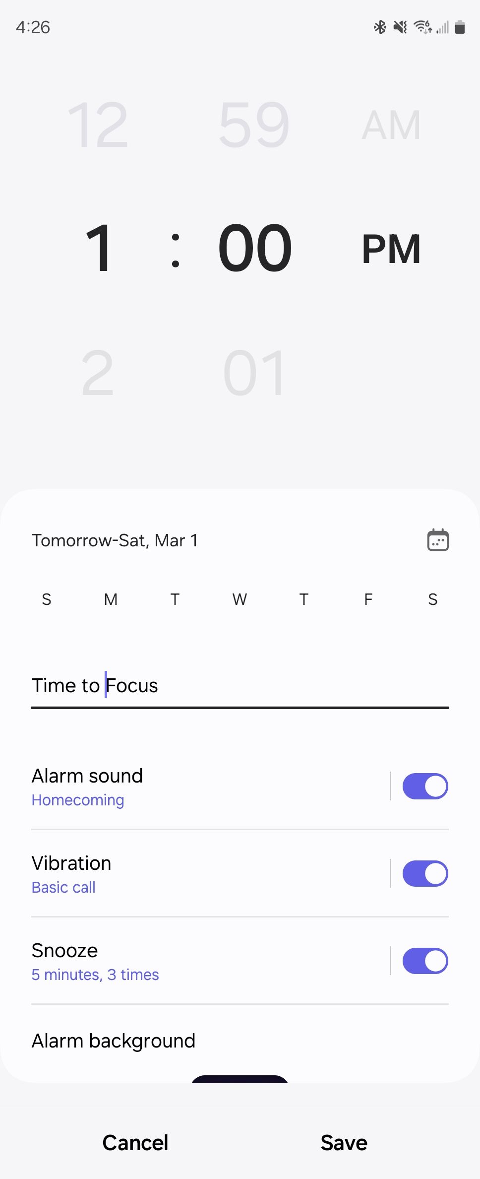 تنظیم زنگ هشدار در برنامه ساعت در یک Galaxy Z Fold 6.