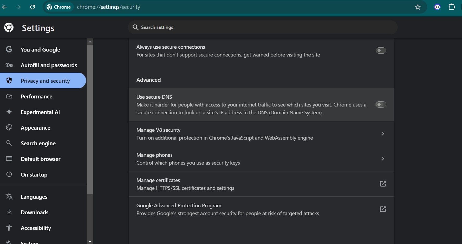 DNS ایمن را در Chrome غیرفعال کنید