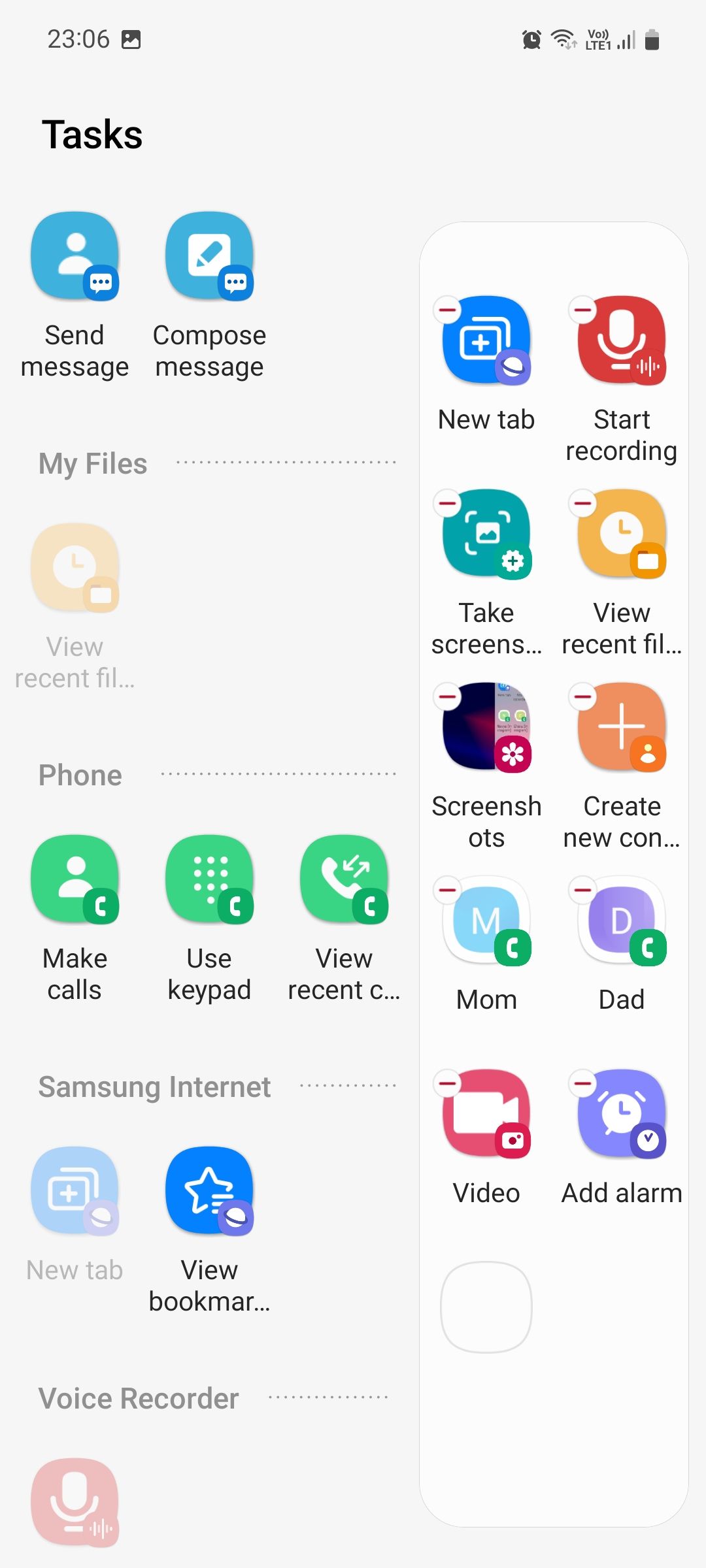 پانل Edge Tasks Samsung میانبرها را انتخاب کنید