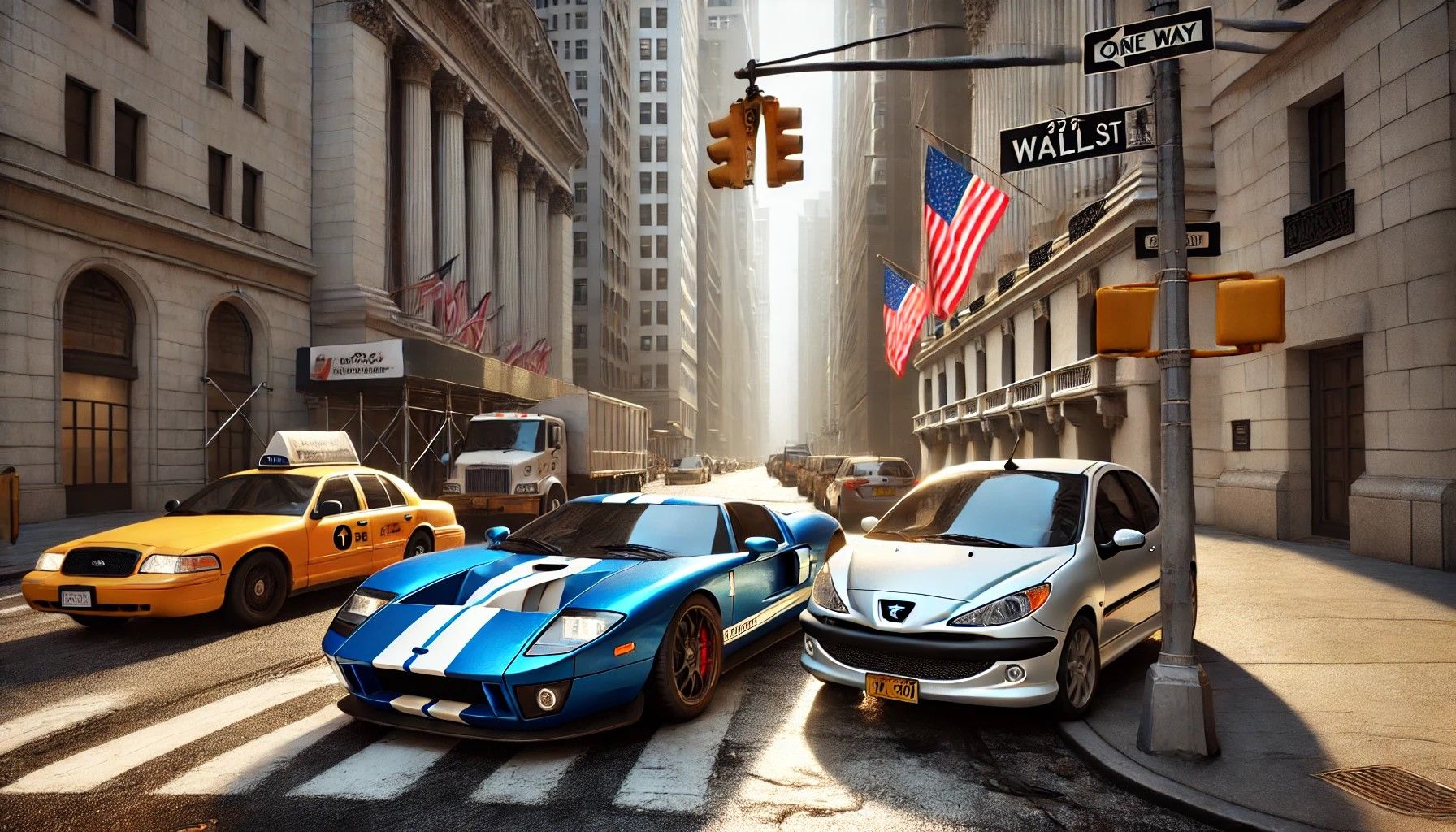 فورد GT در سال 2006 در چراغ ترافیک قرمز در کنار پژو 206 متوقف می شود