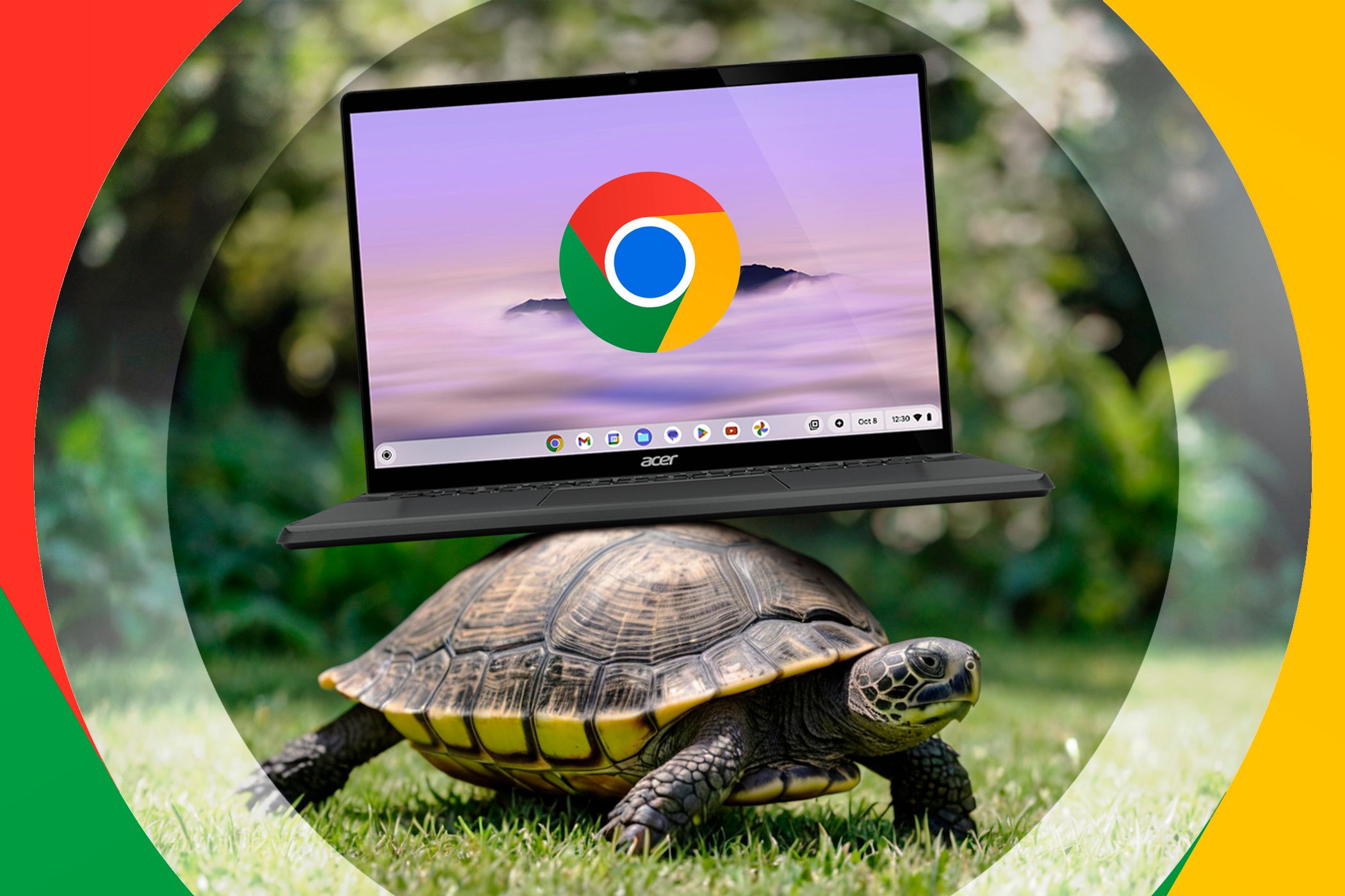 لاک پشت حامل Chromebook روی پوسته آن.