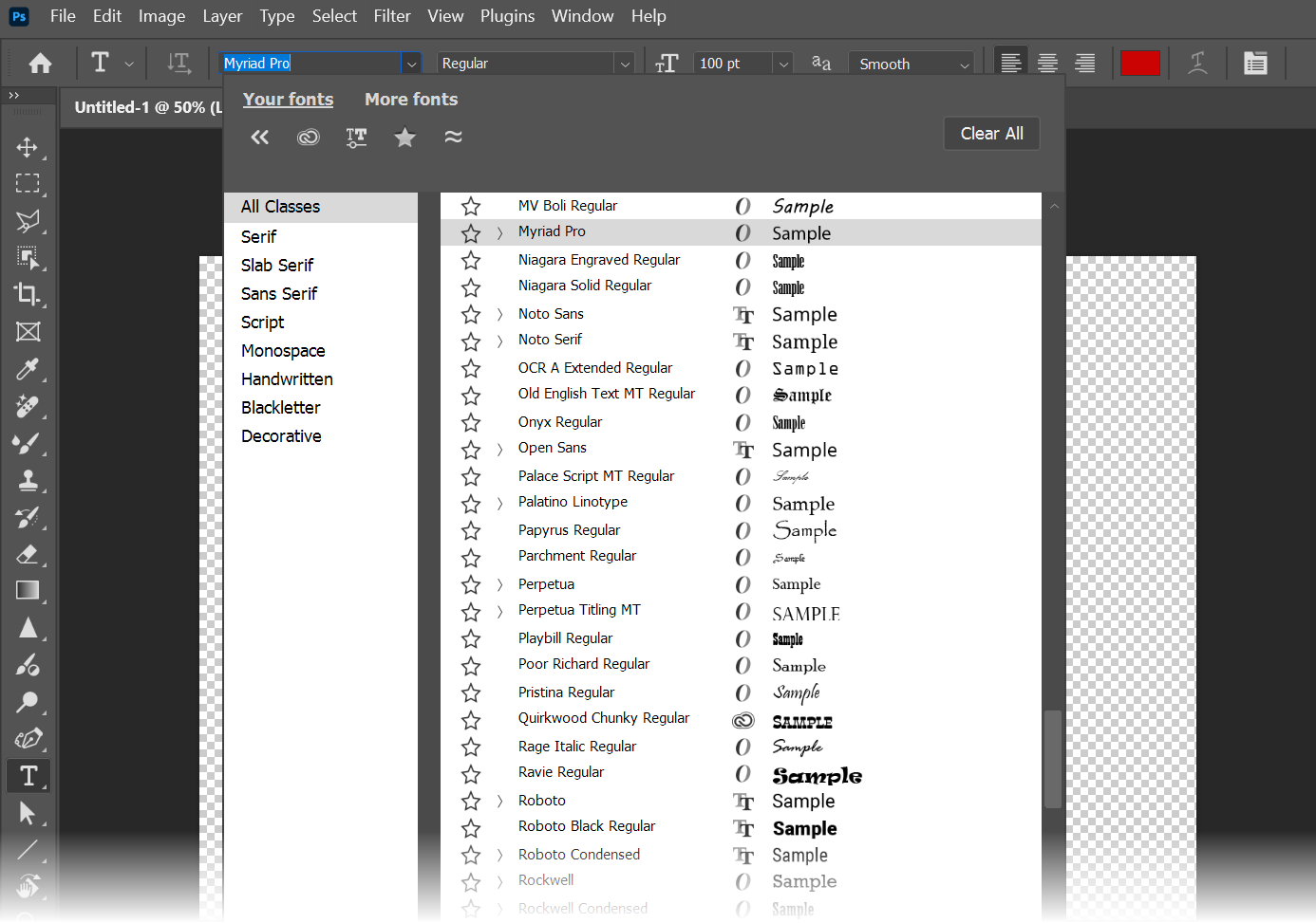 مرورگر فونت Adobe Photoshop