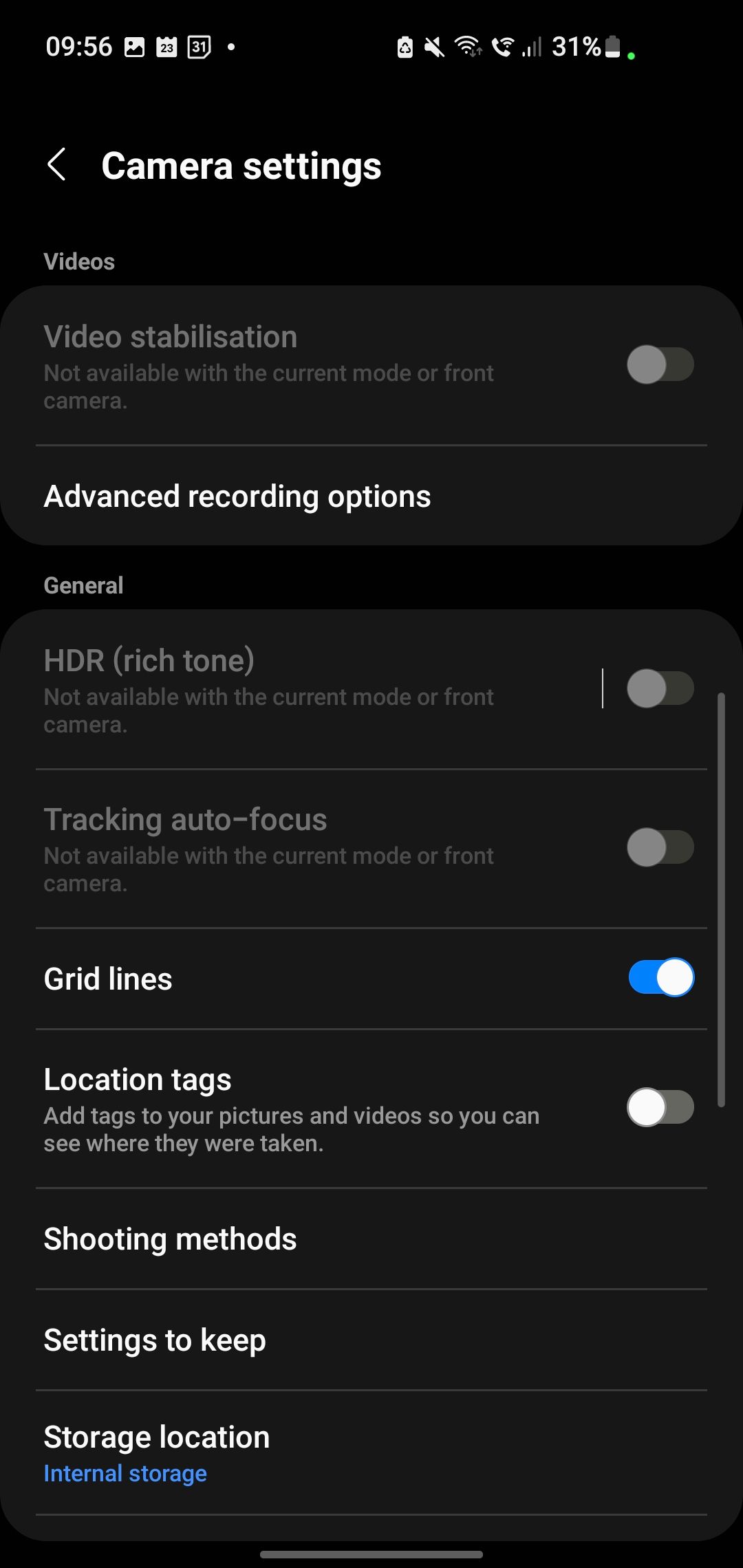 تنظیم خطوط شبکه برنامه دوربین Android