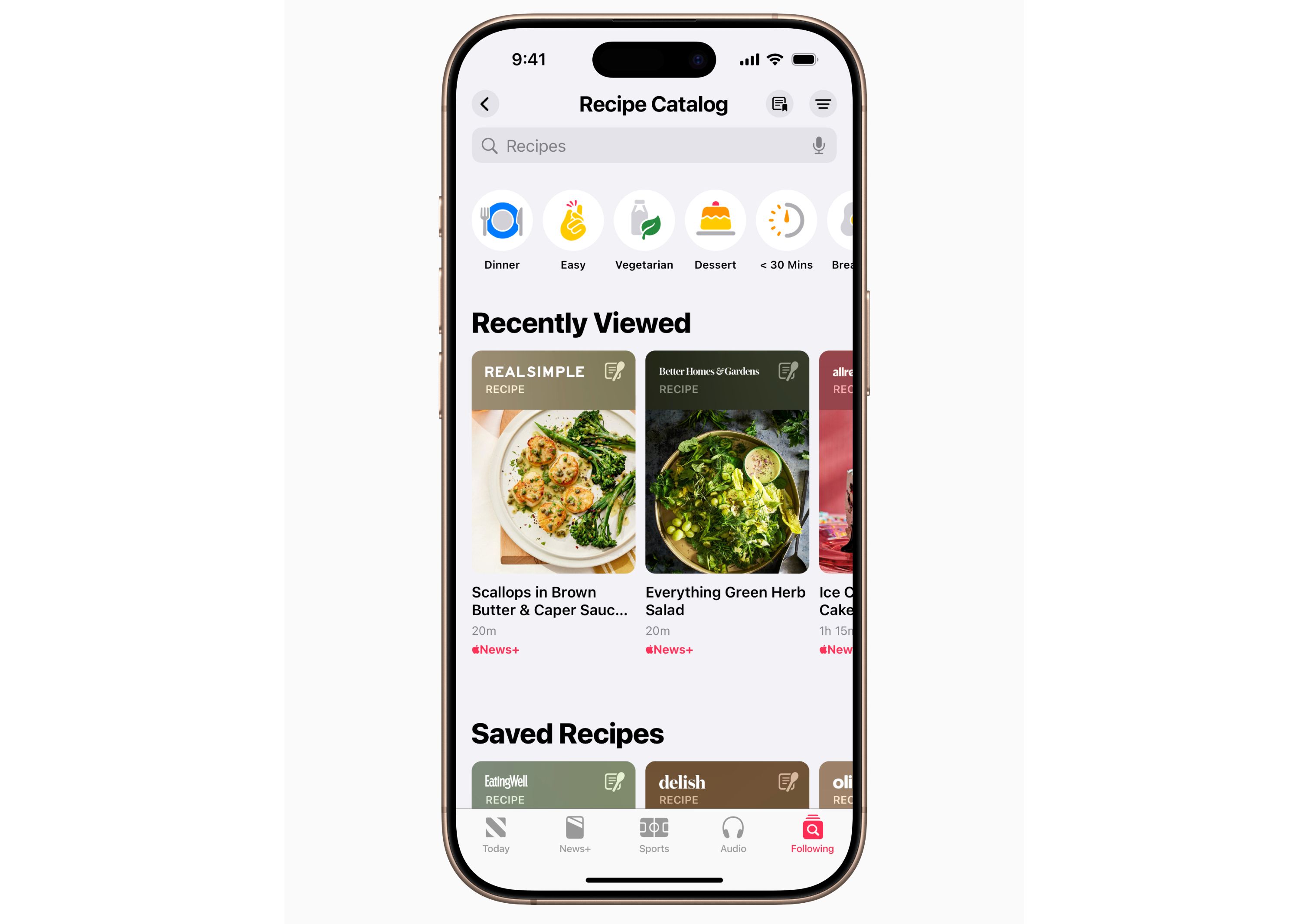 Apple News+ کاتالوگ دستور غذا.