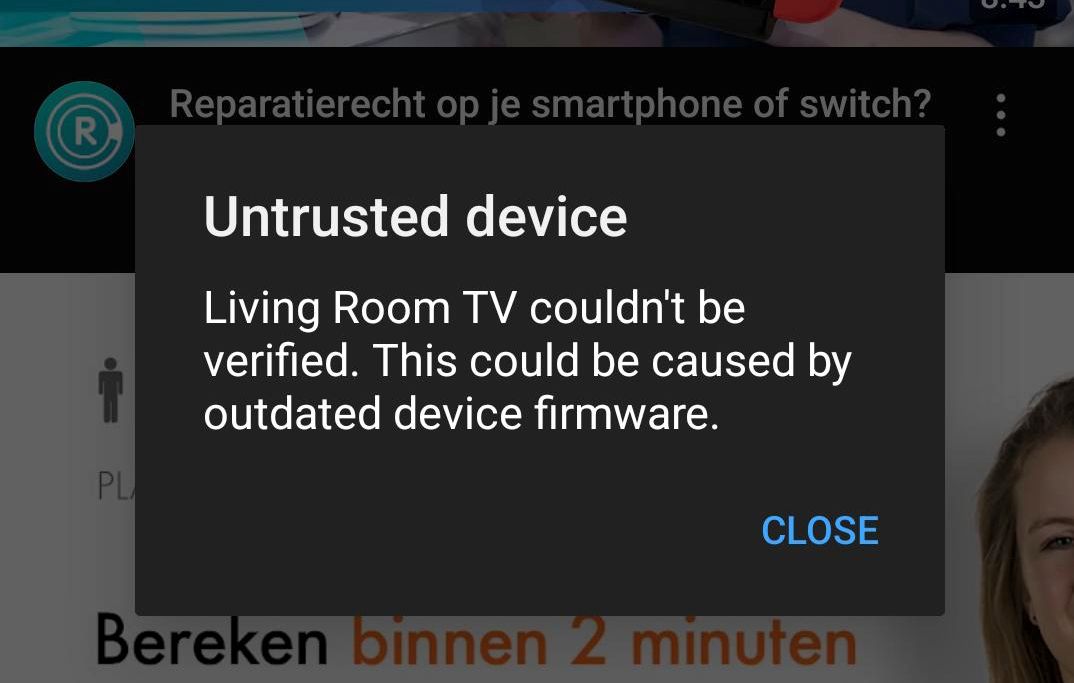صفحه خطای Chromecast.