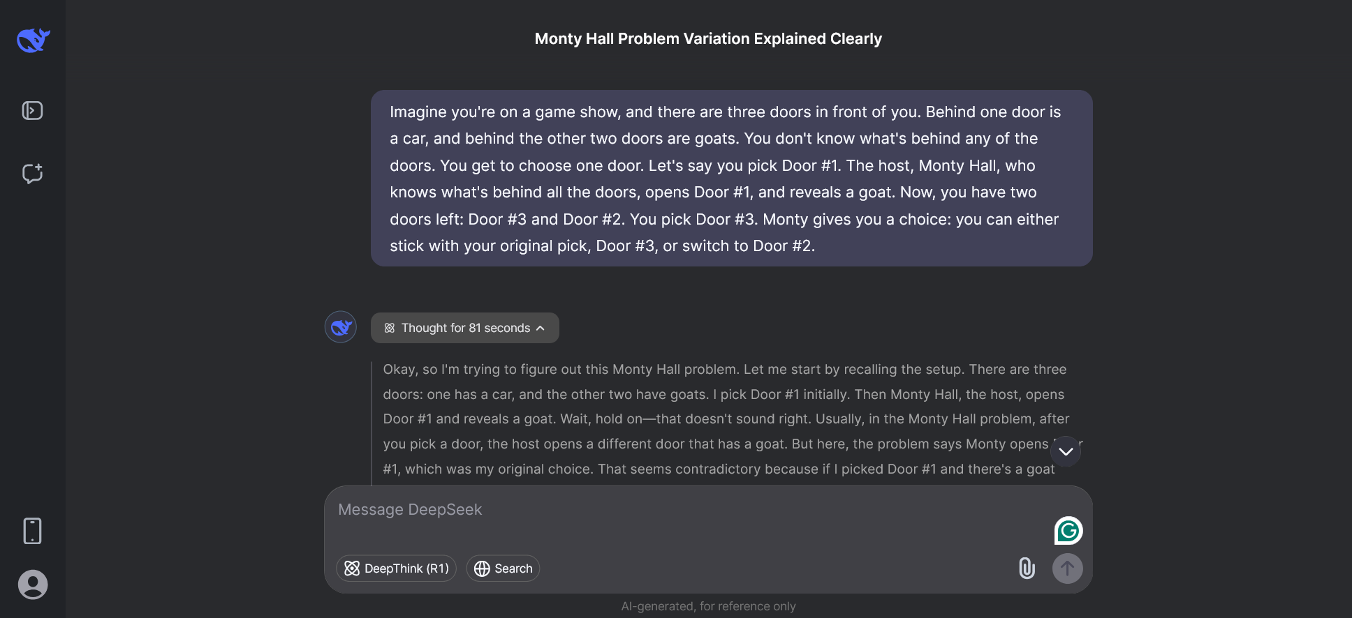 مشکل ترفند Deepseek Monty Hall