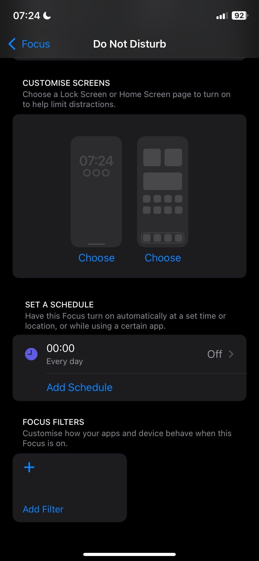 تنظیمات آیفون برای Do Not Disturb ، از جمله گزینه Set A Party