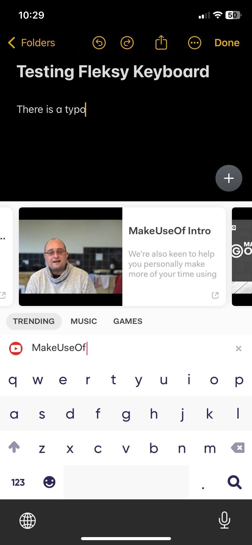 صفحه کلید Fleksy YouTube پسوند نمایش فیلم هایی از MakeUseof