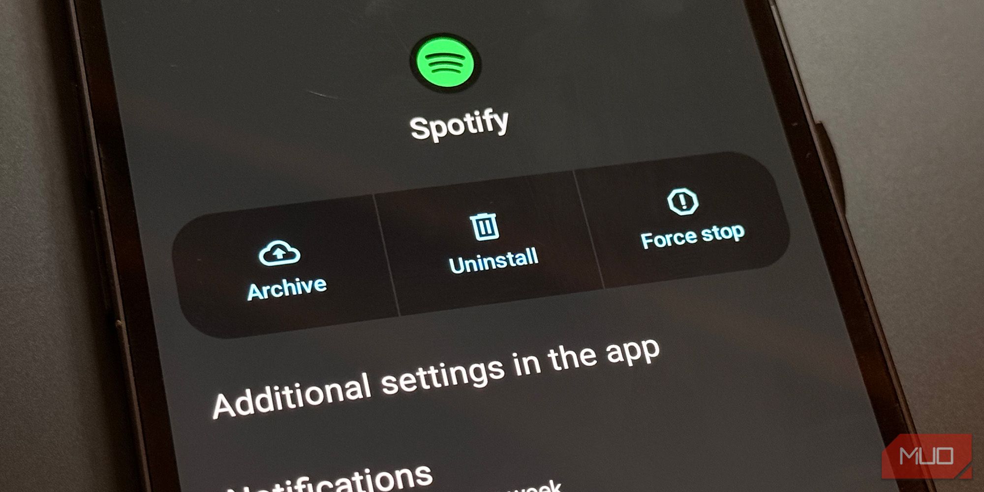 گزینه Stop Force در تنظیمات برنامه Android