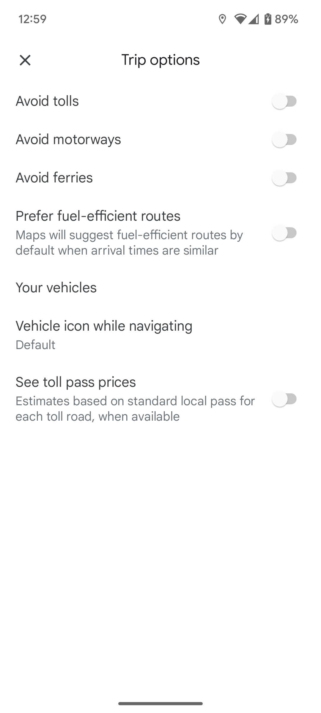 Google Maps گزینه های سفر