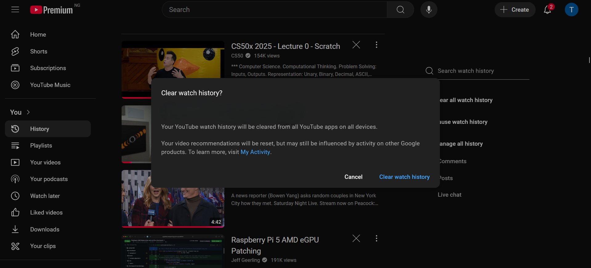 تاریخ تماشای YouTube را پاک کنید