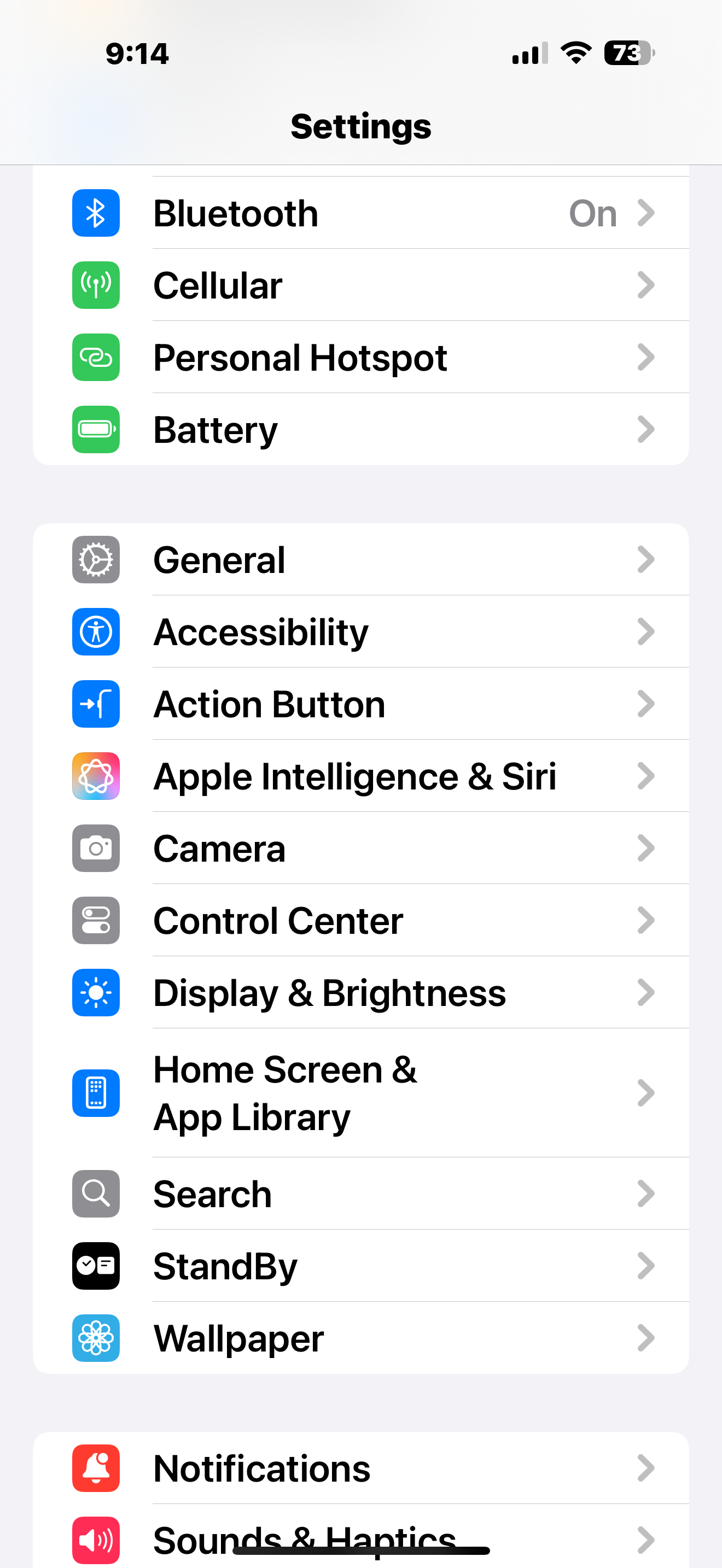 منوی تنظیمات در iPhone 16 Pro Max
