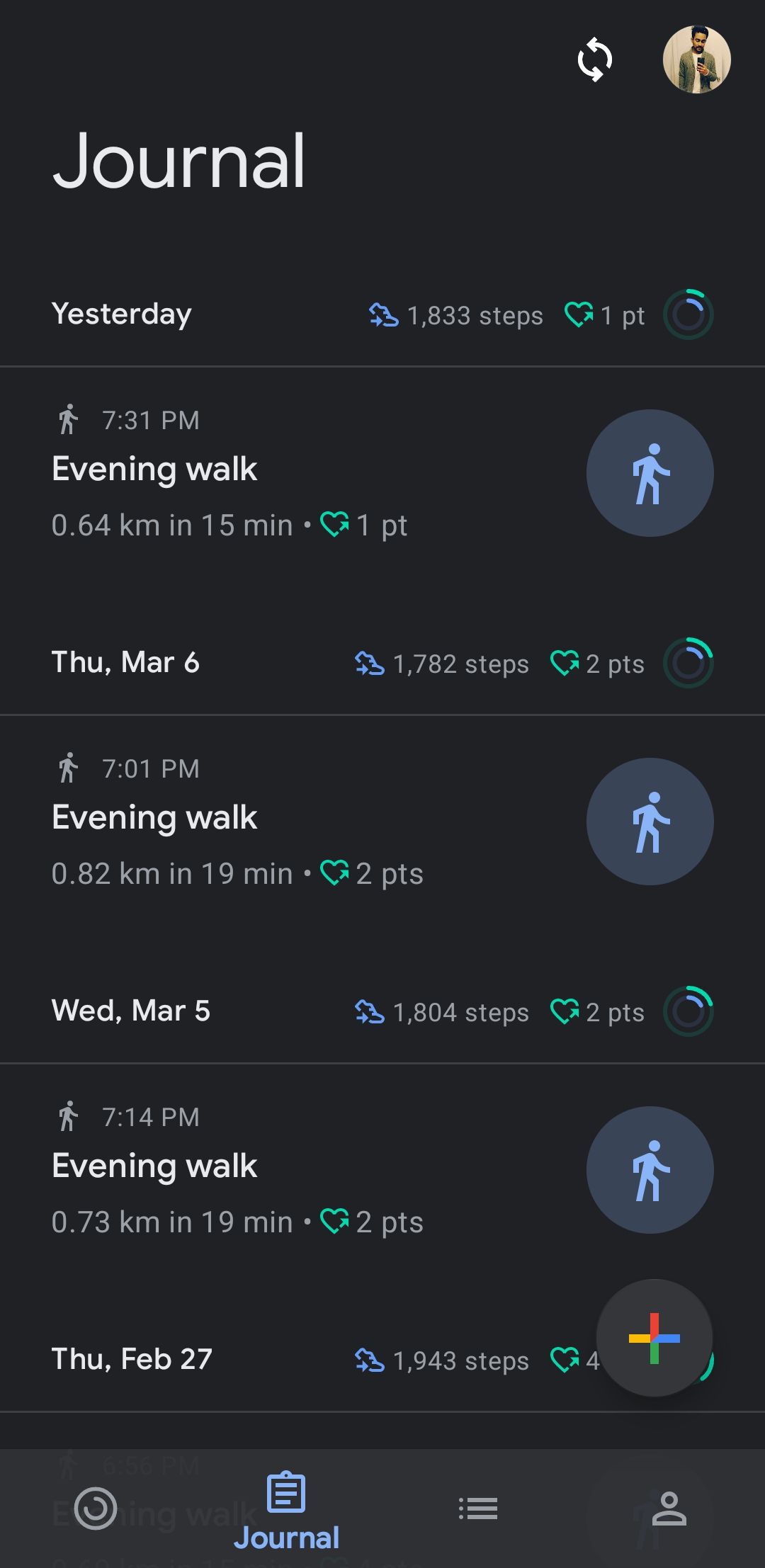 برگه مجله در برنامه Google Fit