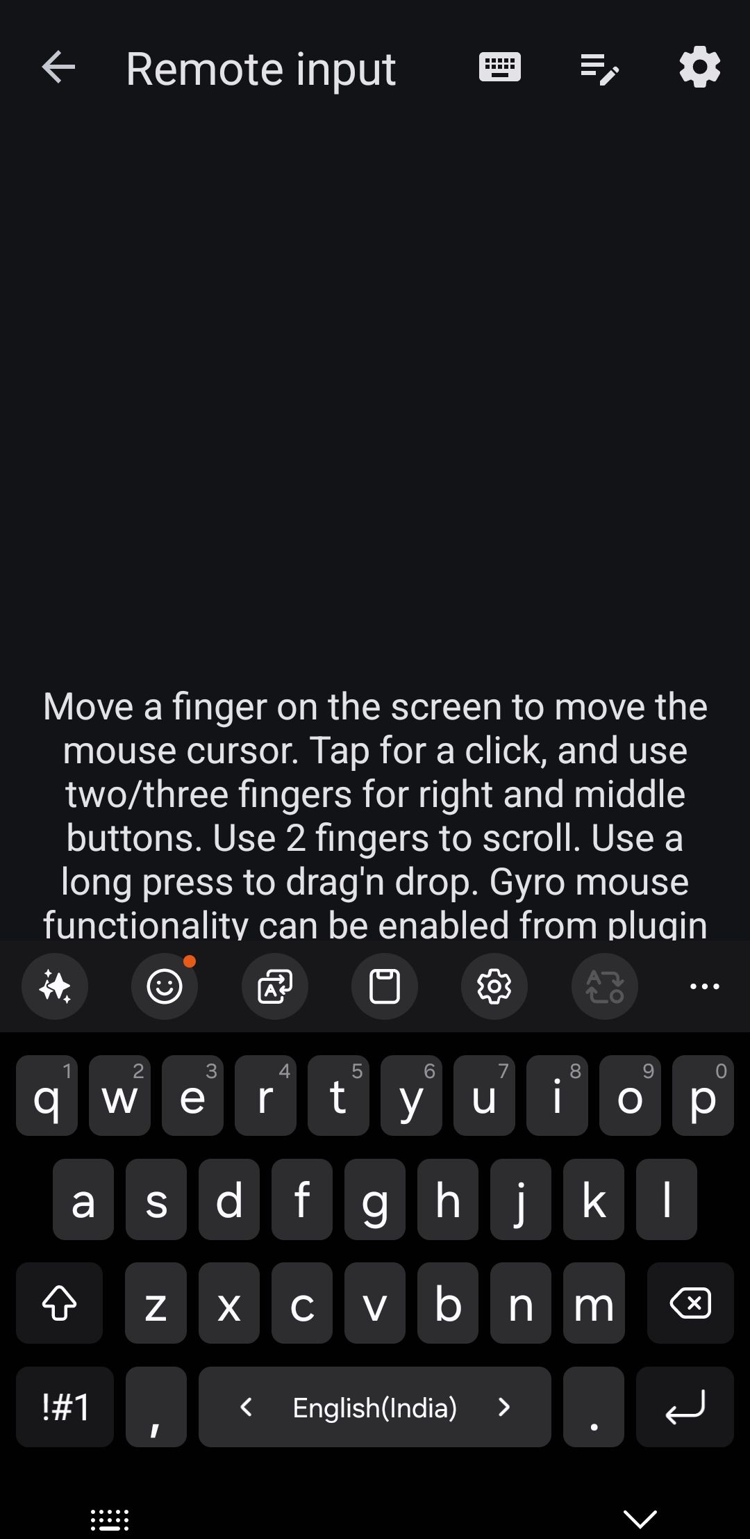 KDE Connect App در Android که صفحه کلید مجازی را نشان می دهد