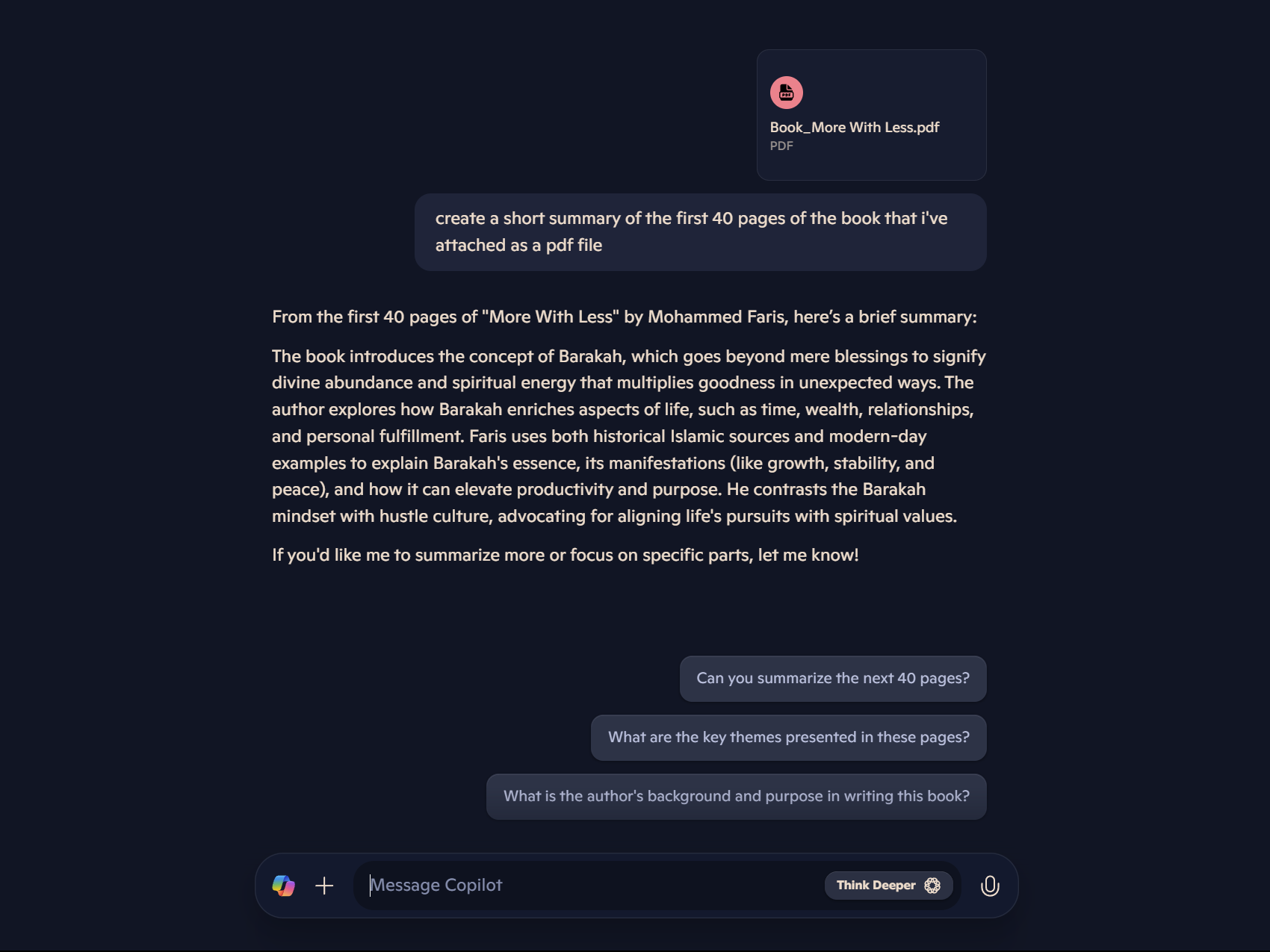 پاسخ Microsoft Copilot در خلاصه کتاب 40 صفحه