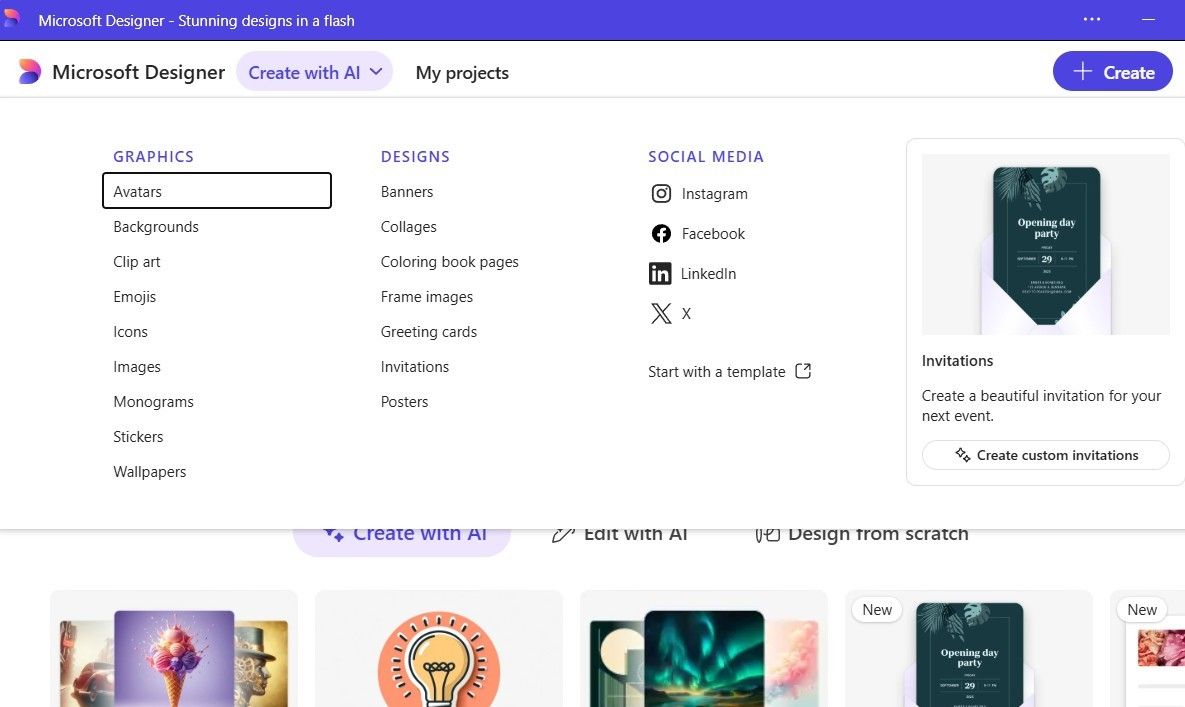برنامه Designer Microsoft Creating با گزینه AI