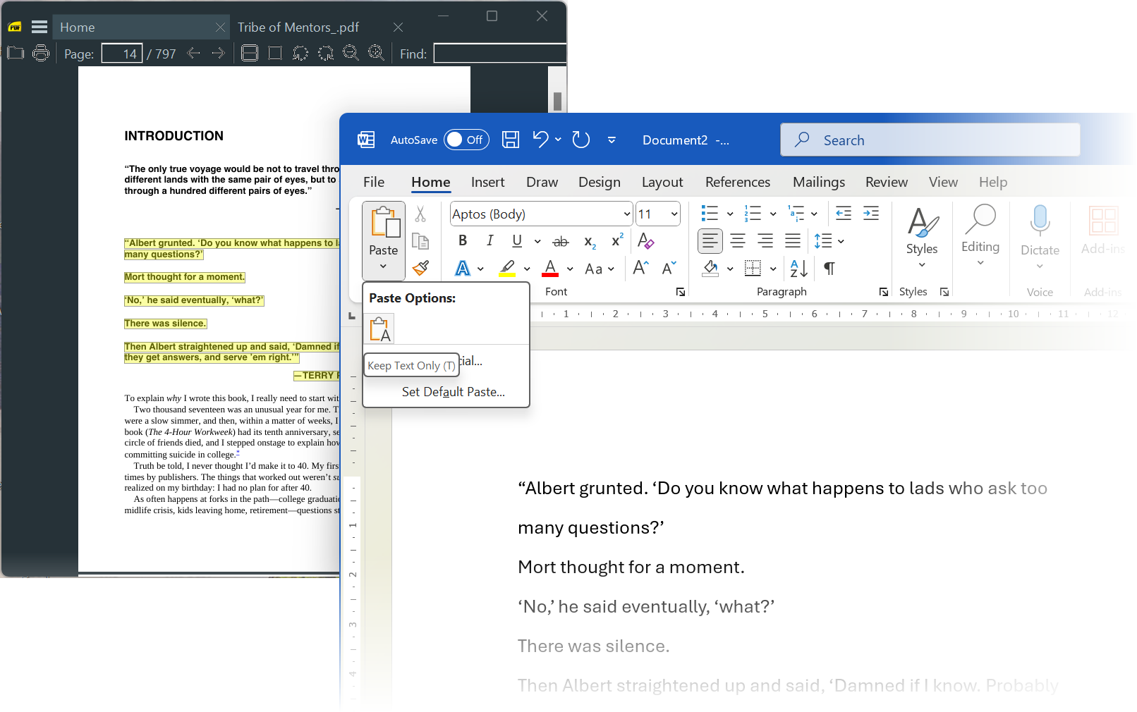قالب بندی نوار و چسباندن به عنوان متن در Microsoft Word