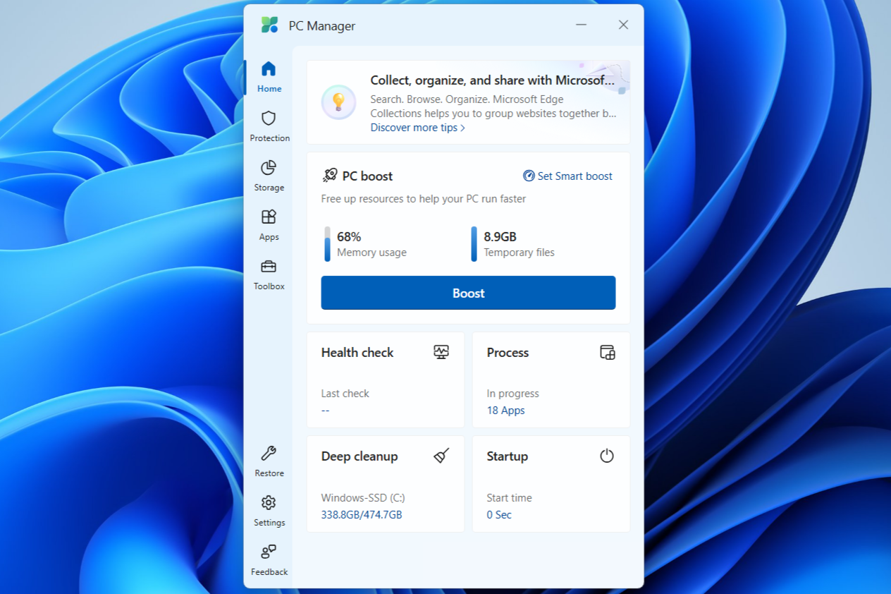 برنامه PC Manager گزینه BOOST را نشان می دهد