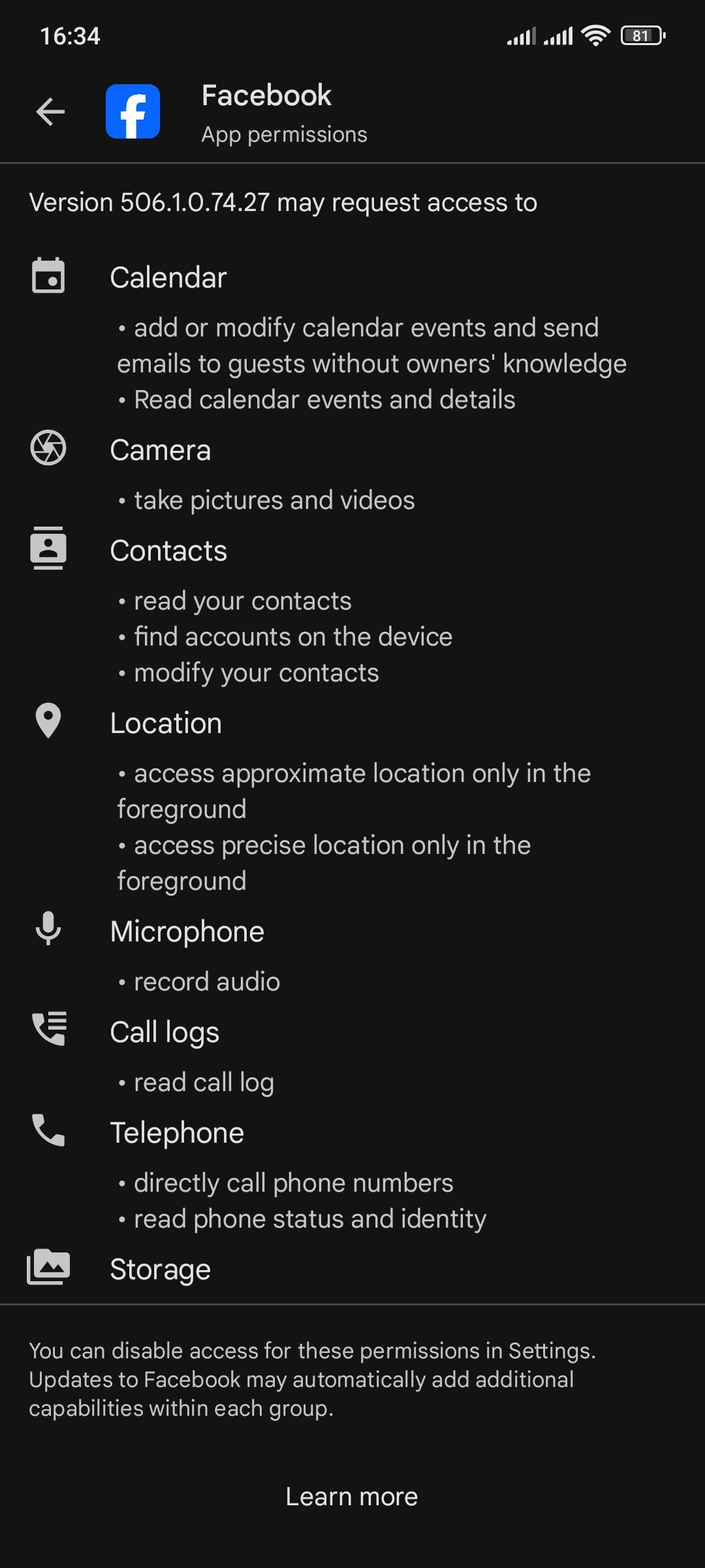 مجوزهای مورد نیاز برنامه فیس بوک در فروشگاه Google Play
