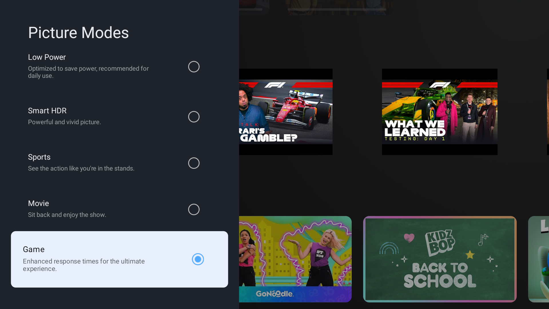تنظیمات حالت تصویر در تلویزیون Android با رابط Google TV