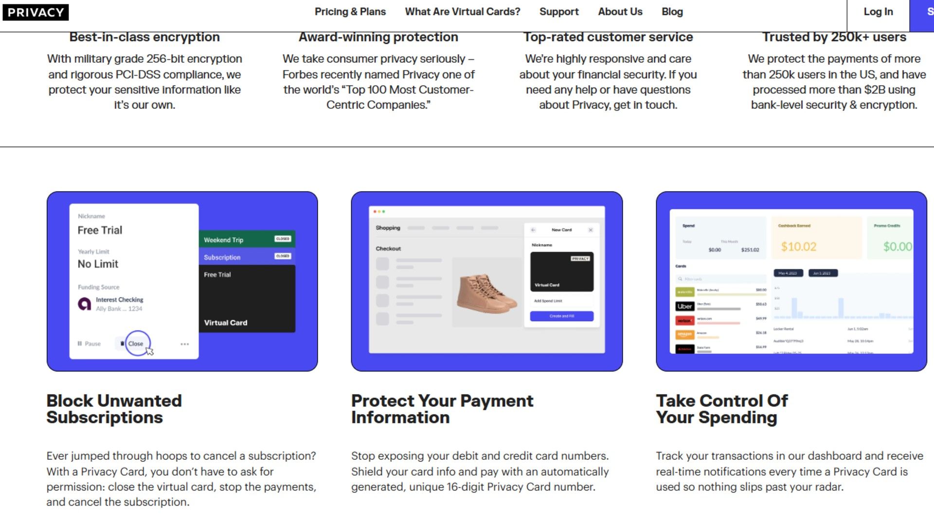 وب سایت Privacy.com تجزیه و تحلیل مزایای کارتهای یکبار مصرف.