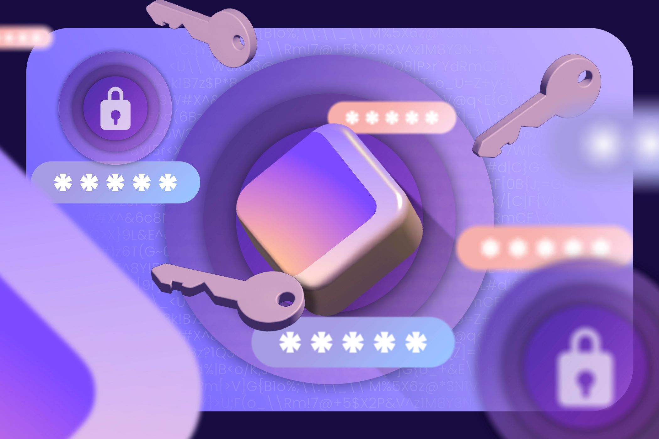 آرم Proton Pass با برخی از کلیدها و قفل های اطراف آن