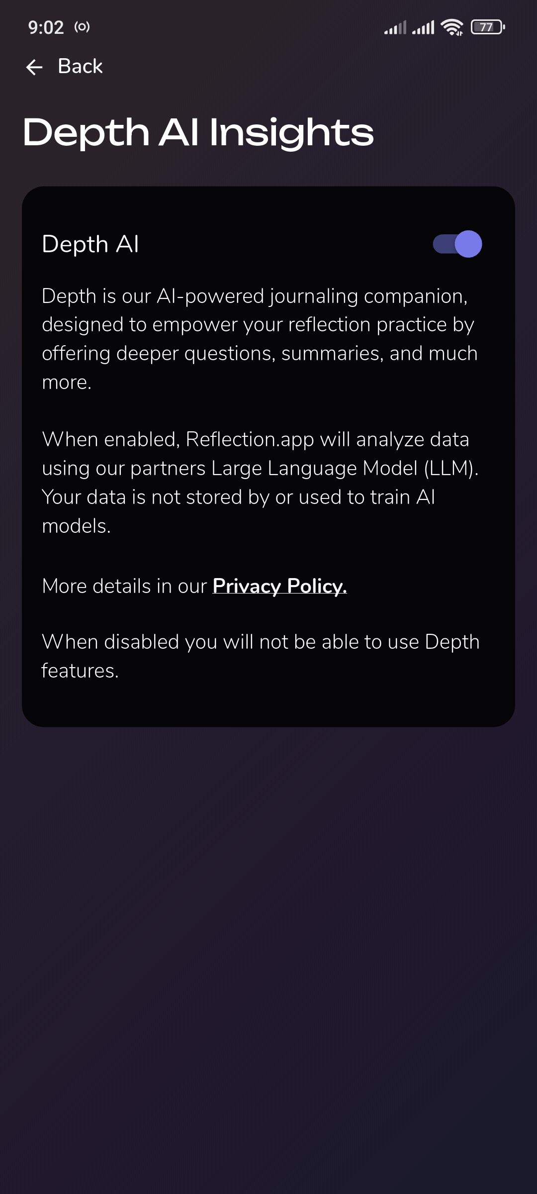Reflection.App تنظیم تنظیم ضامع AI عمق.