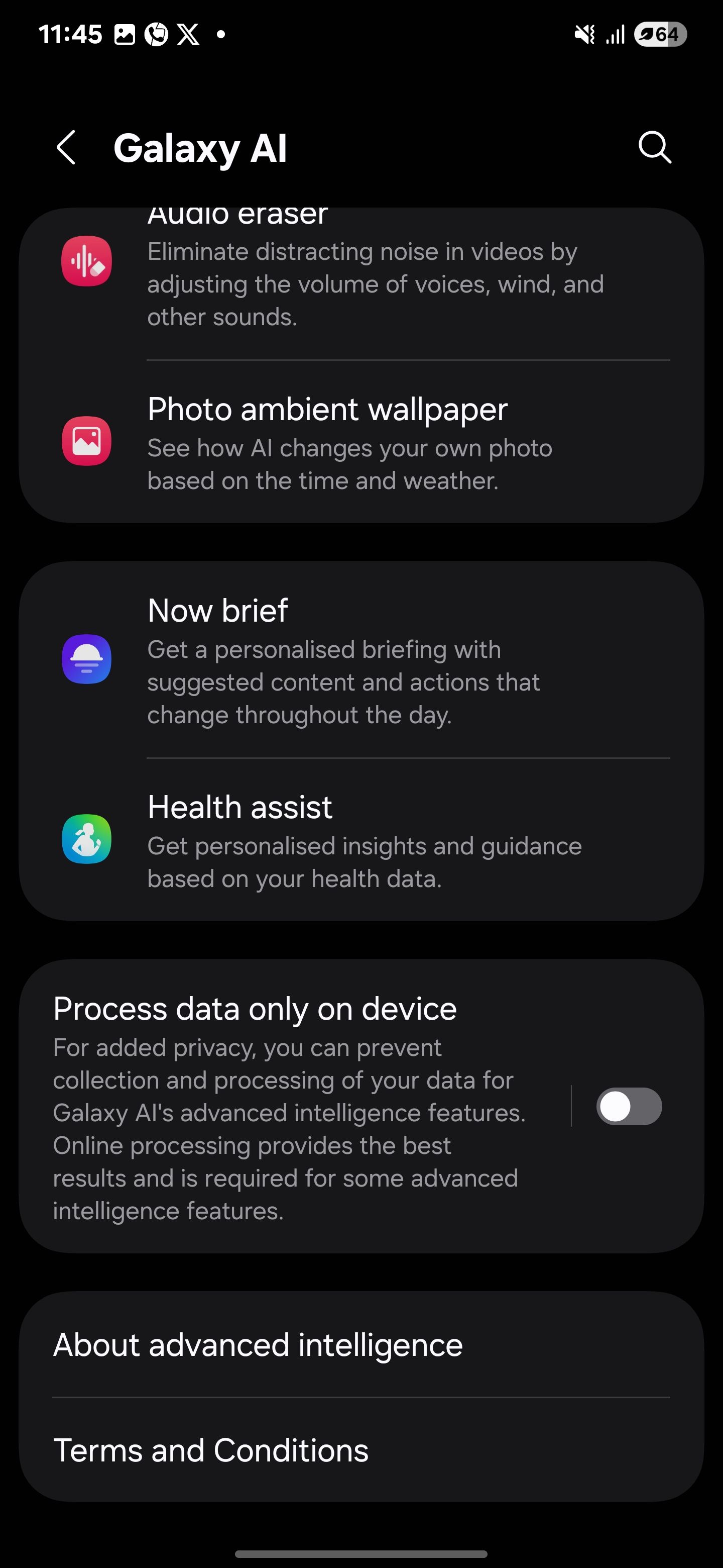 Samsung Galaxy AI در تنظیمات تلفن