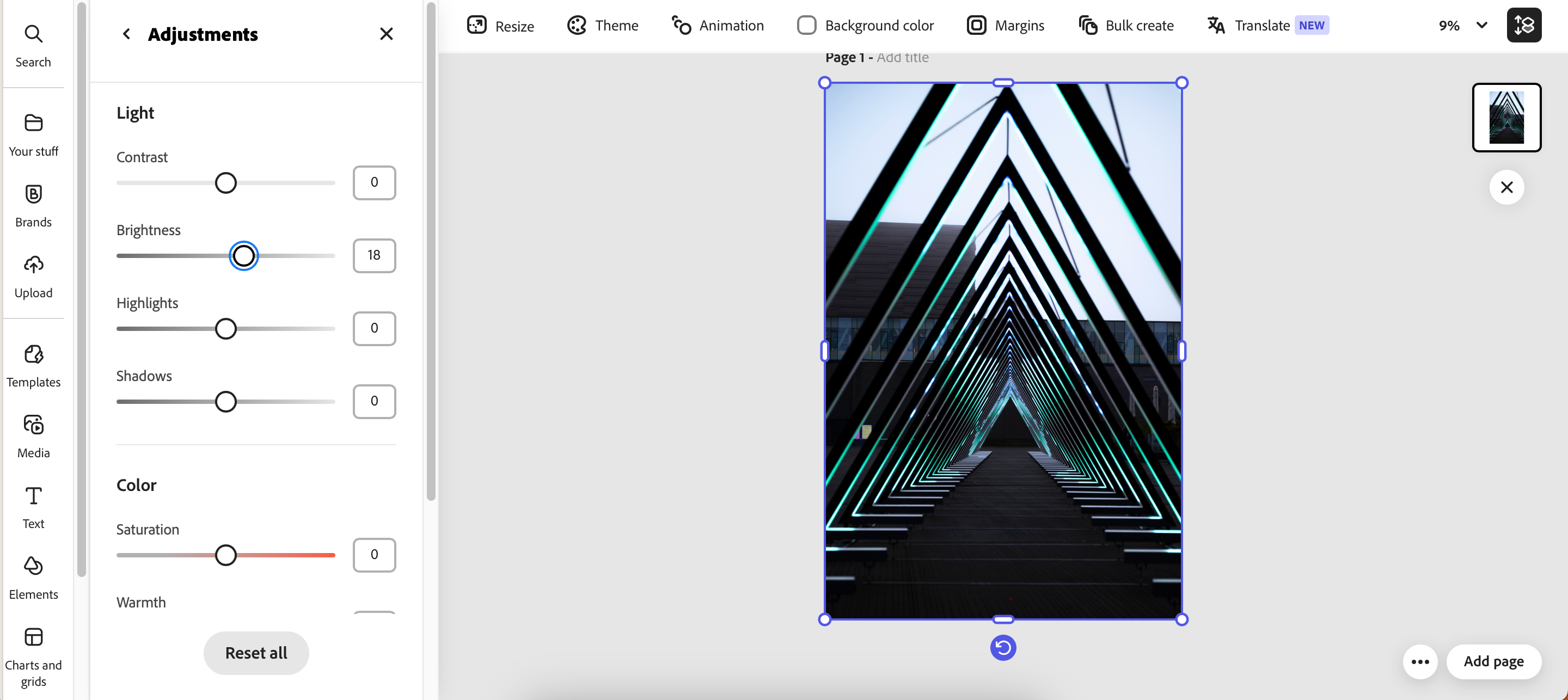لیستی از ابزارهای ویرایش عکس موجود در برنامه Adobe Express