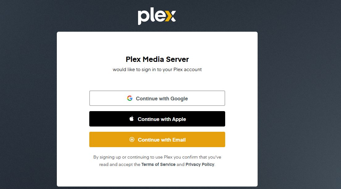 تصویر صفحه ثبت نام Plex