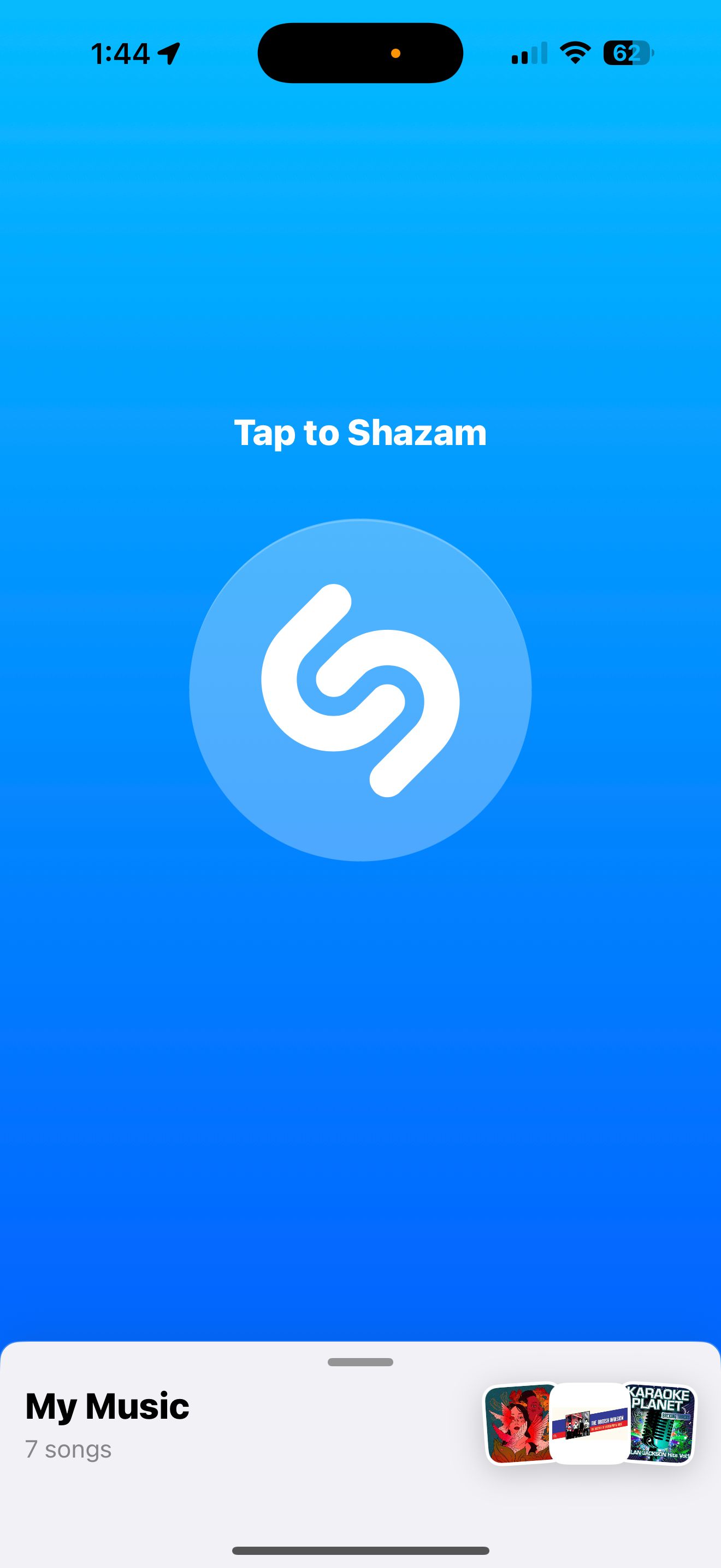 صفحه اصلی برنامه Shazam