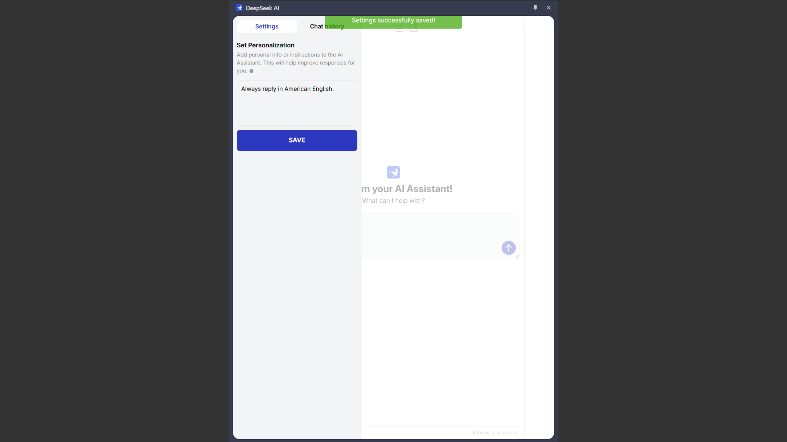 نوار کناری که گزینه شخصی سازی برای برنامه افزودنی Chrome مبتنی بر Deepseek توسط Deepseekai.works-1 را نشان می دهد