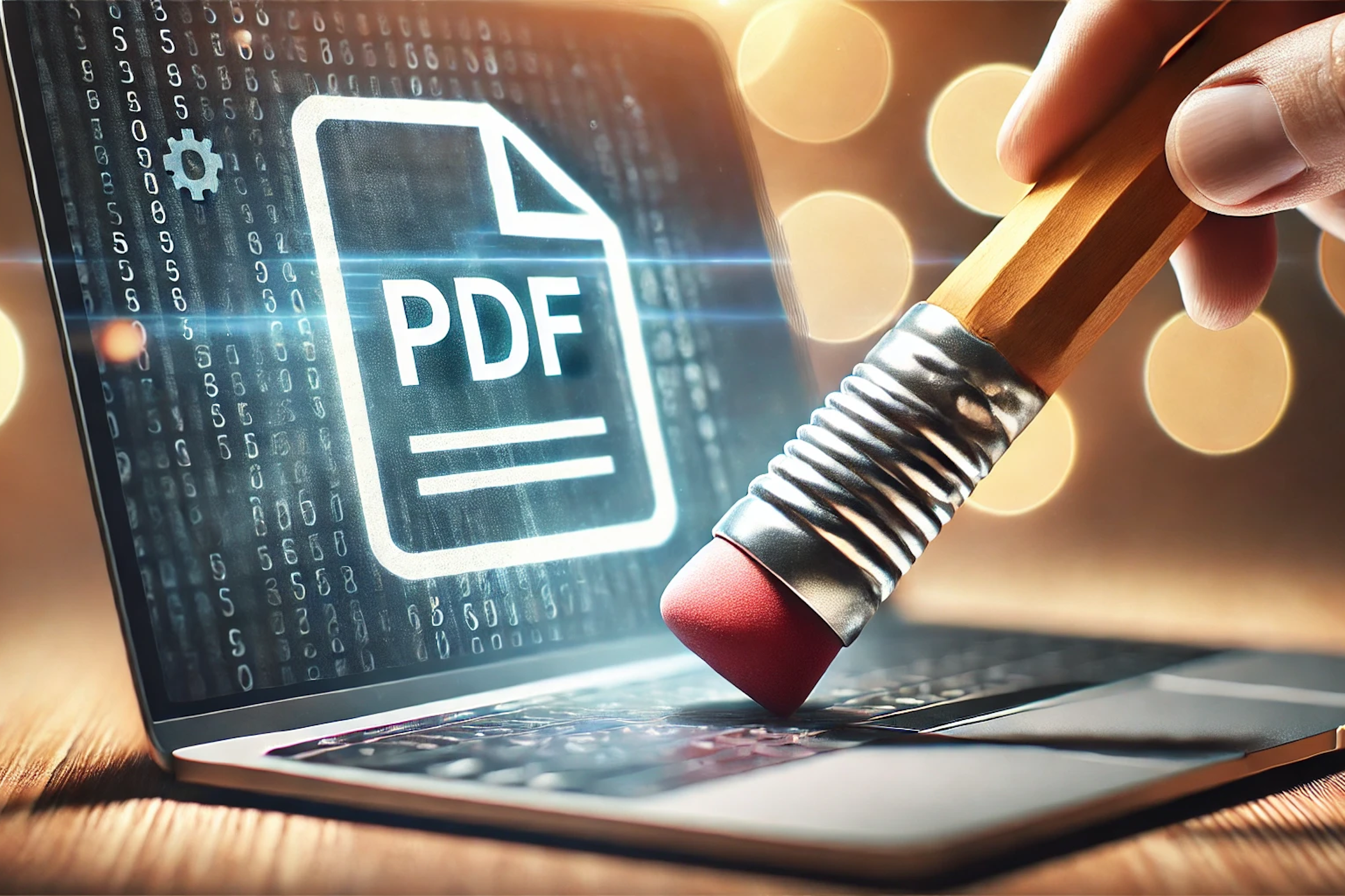 شخصی که صفحه کلید را با آرم PDF بر روی صفحه پاک می کند