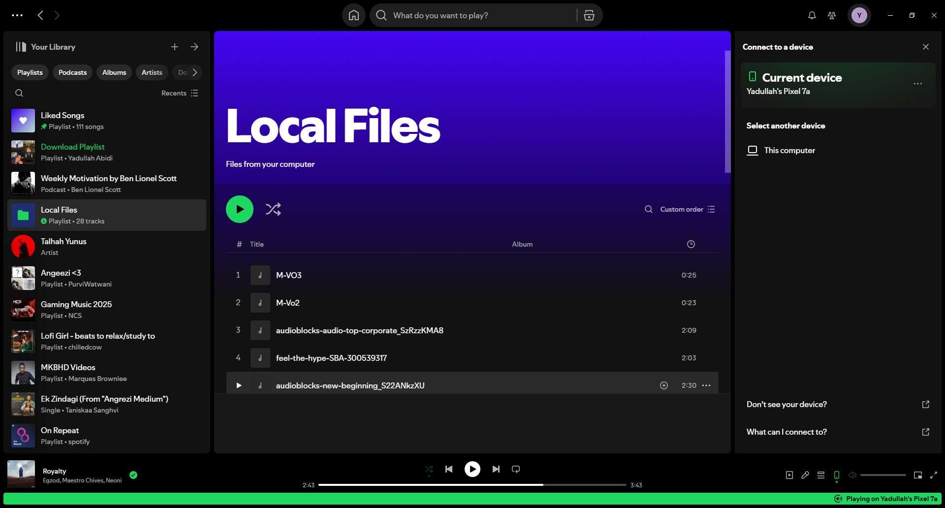 Spotify Connect در حال اجرا در برنامه Spotify Windows