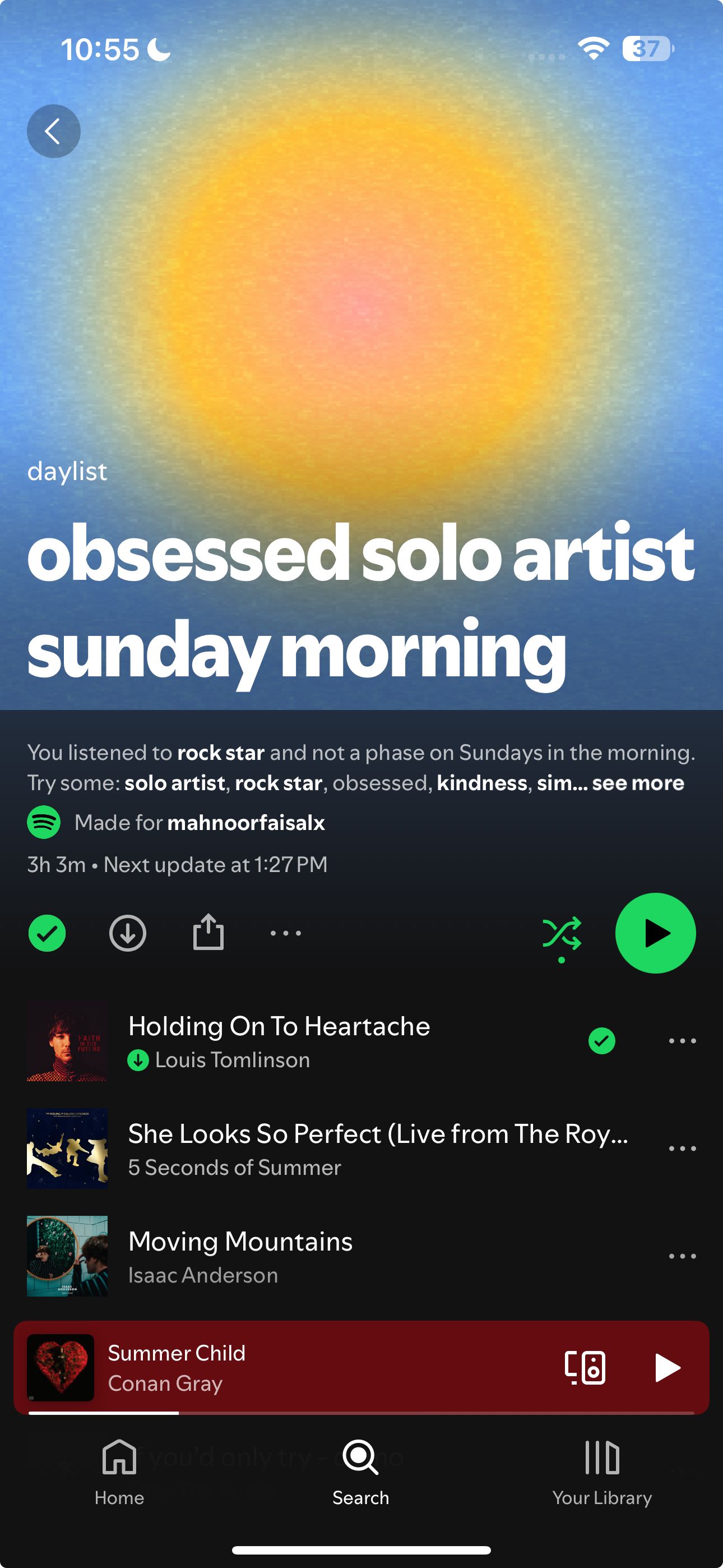 لیست روزانه Spotify به نام هنرمند انفرادی وسواس صبح یکشنبه