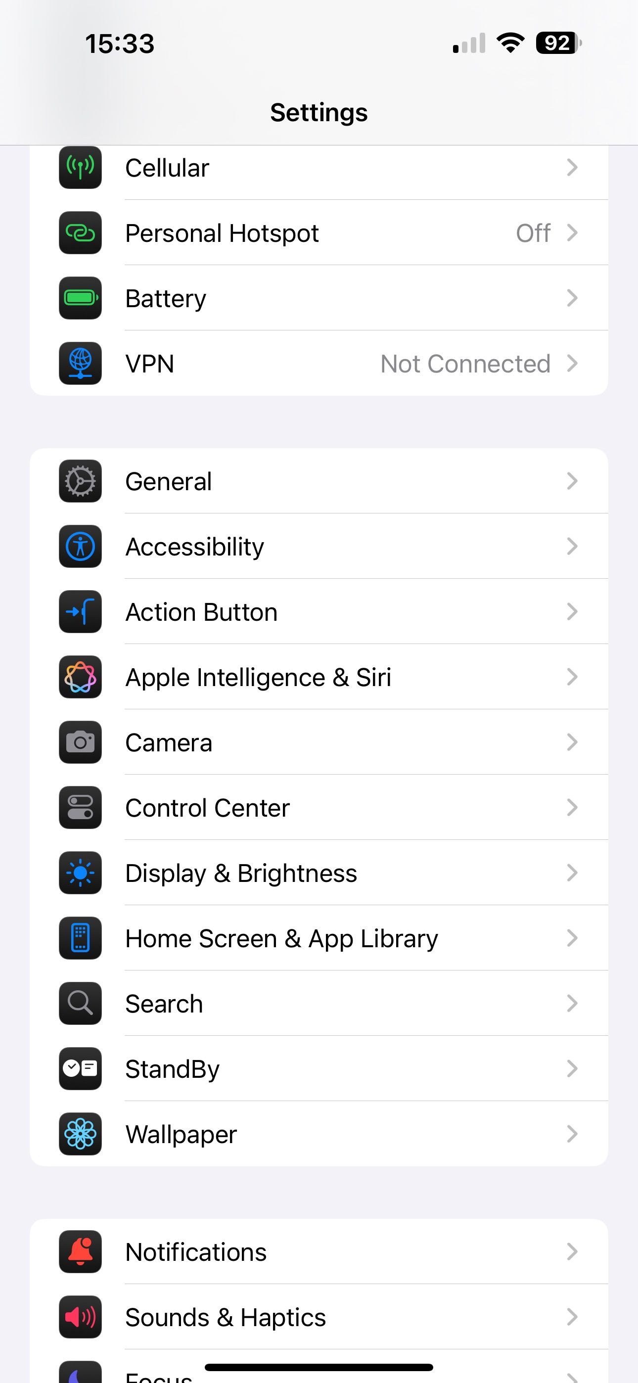 صفحه اصلی تنظیمات iOS